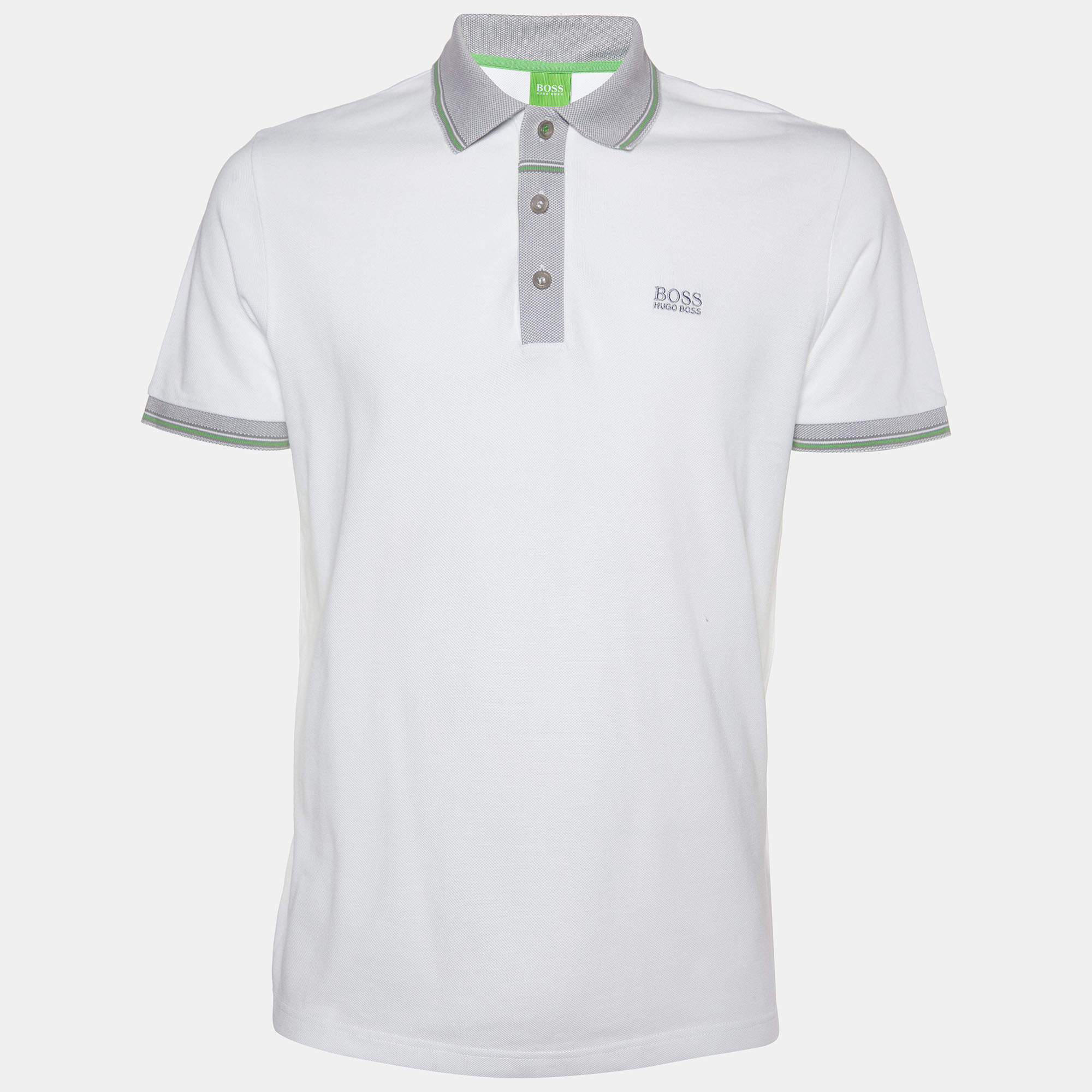 Pre Owned Boss By Hugo Boss White Cotton Pique Regular Fit Polo T-Shirt M