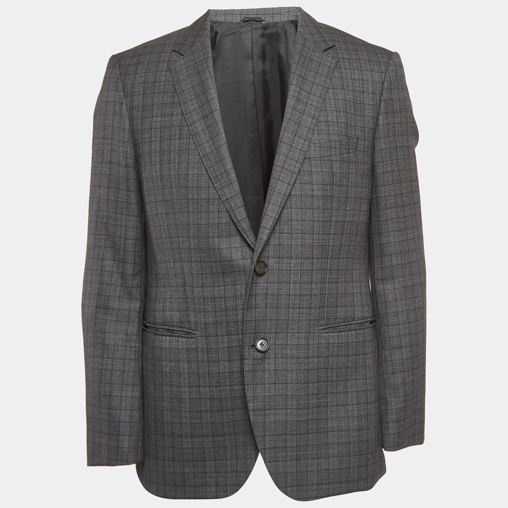 Pre Owned Boss By Hugo Boss Grey Checked Wool Single Breasted Blazer L