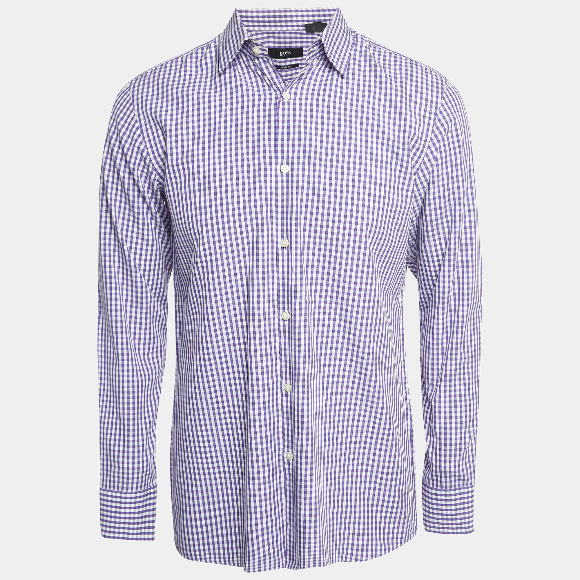 مملوكة مسبقًا Boss By Hugo Boss Purple Gingham Check Cotton Sharp Fit Shirt M
