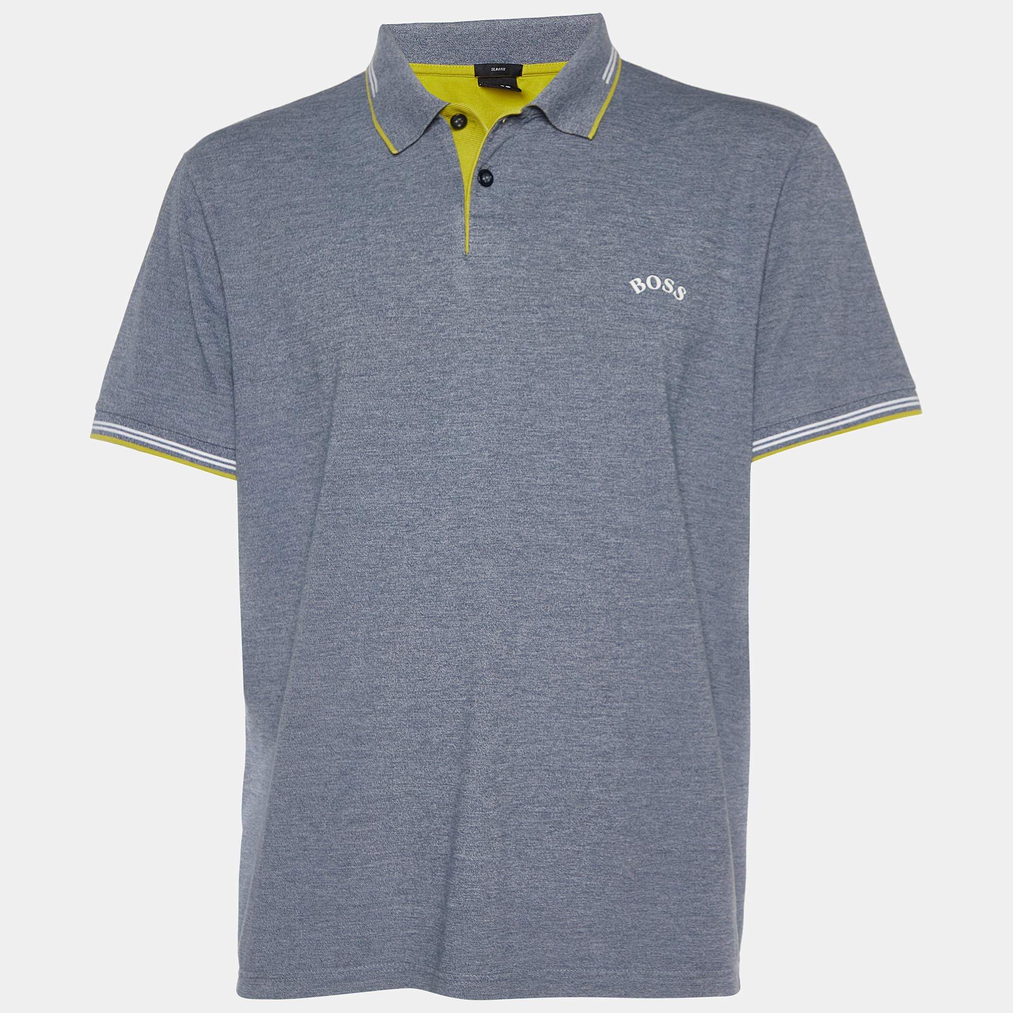 Pre Owned Boss by Hugo Boss Grey Cotton Paul Curved Polo T-Shirt XXXL