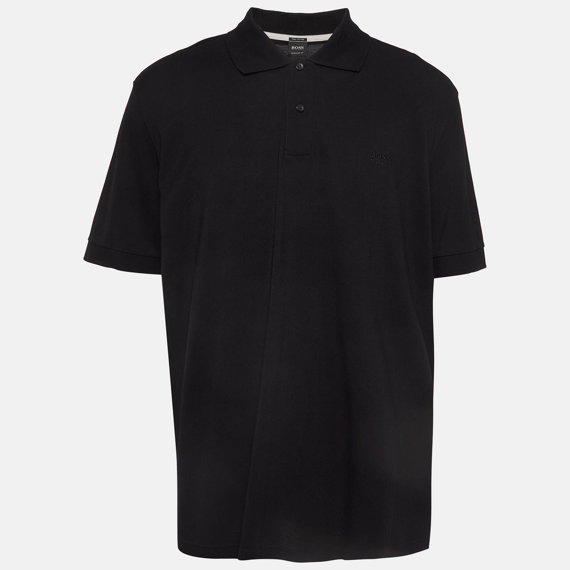 Pre Owned Boss By Hugo Boss Black Pima Cotton Polo T-Shirt XXXL