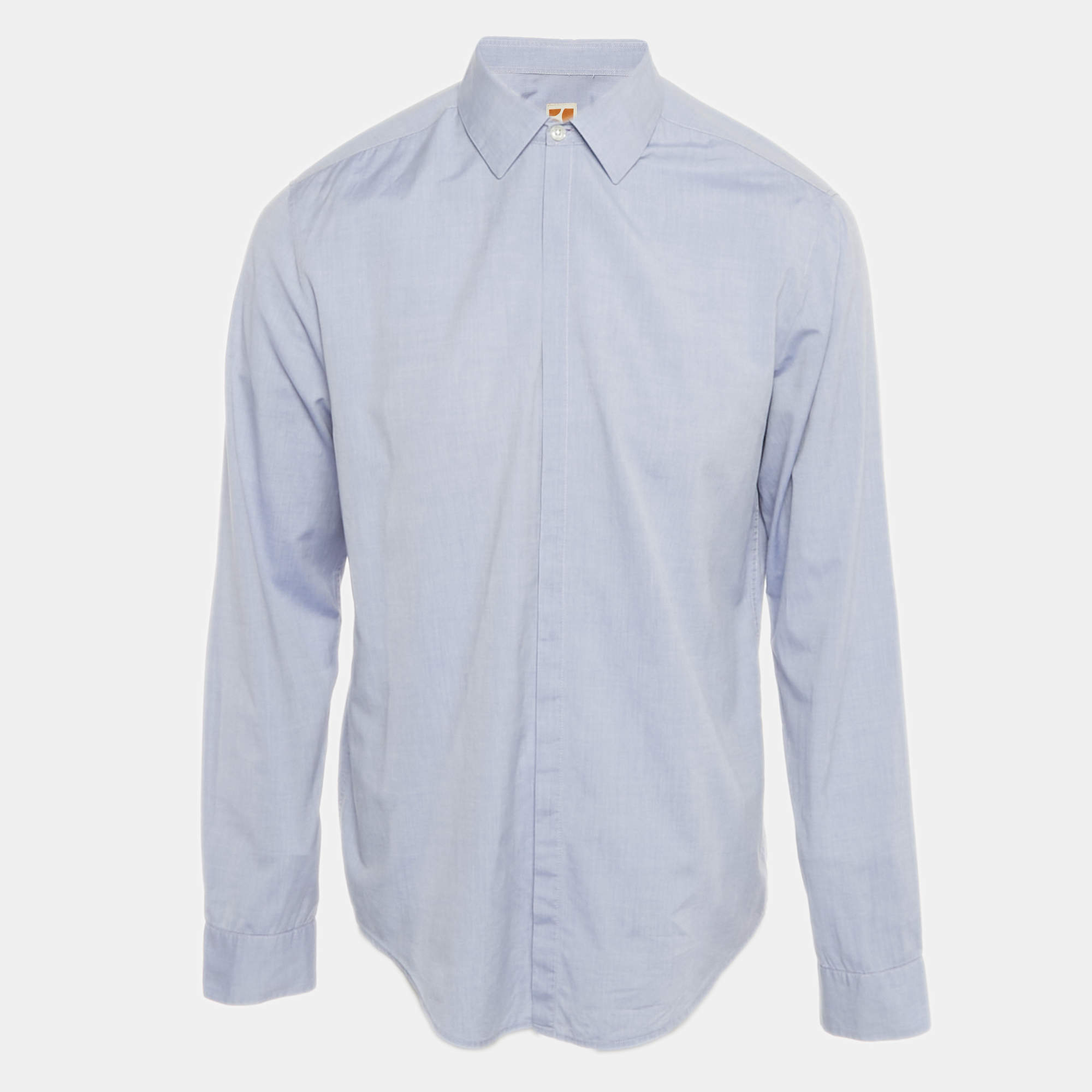 Pre Owned Boss Orange By Hugo Boss Blue Cotton Full Sleeve Shirt L  