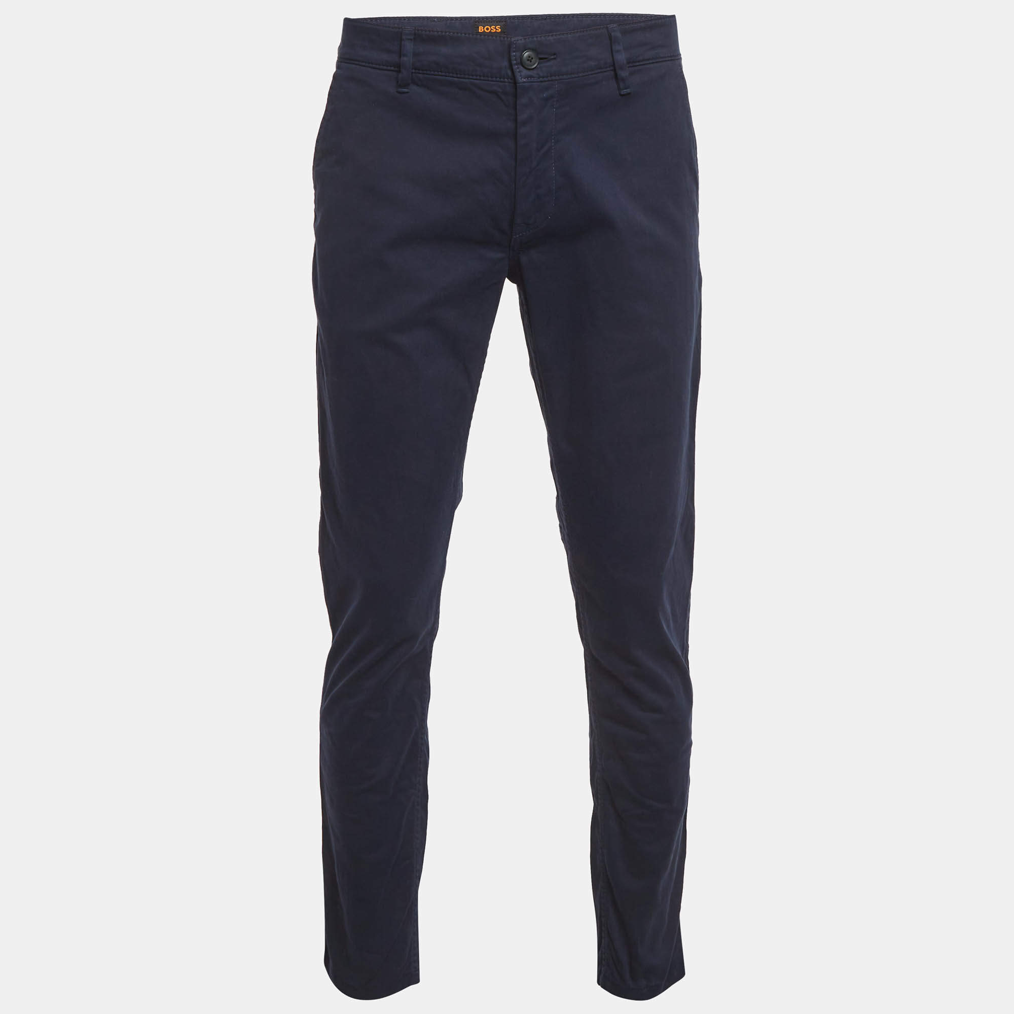مملوكة مسبقًا Boss Orange By Hugo Boss Navy Blue Cotton Schino Slim Pants M Waist 37"