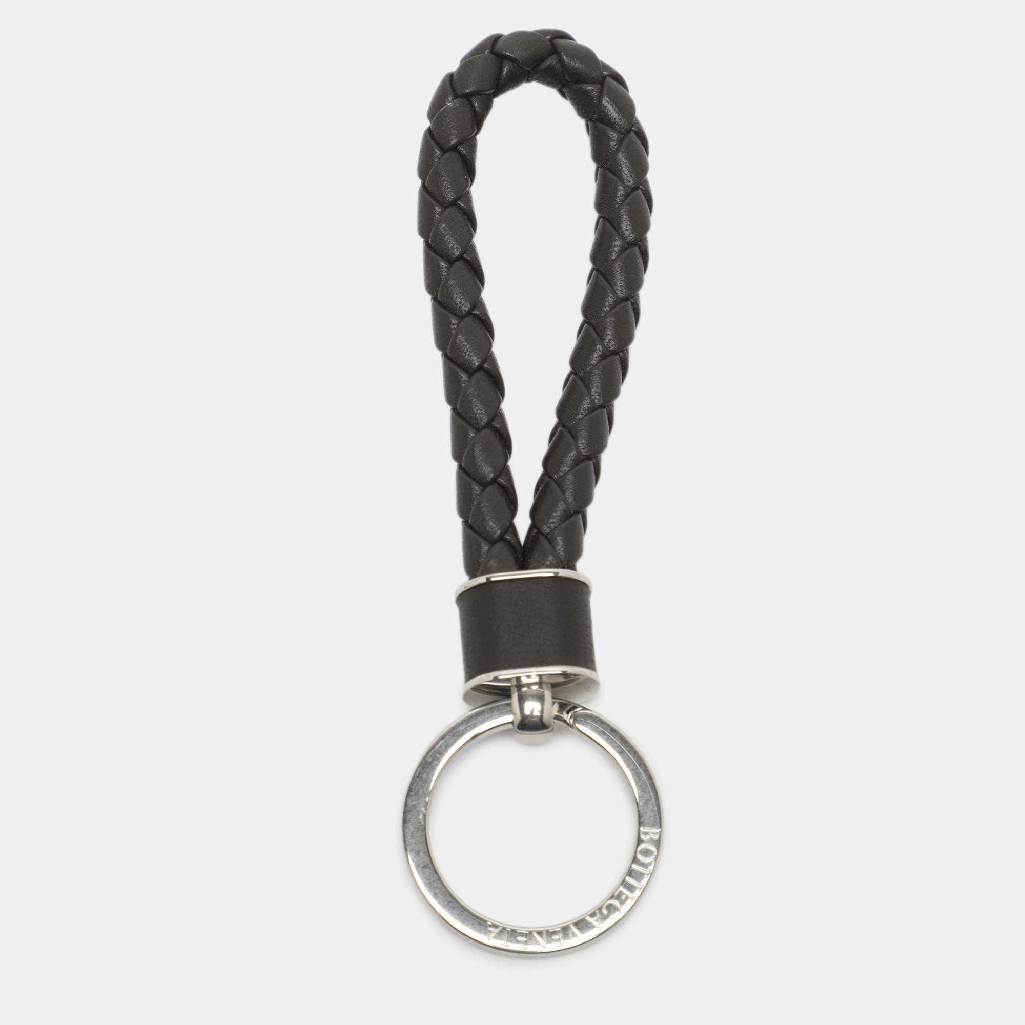 Pre Owned Bottega Veneta Brown Intrecciato Leather Key Ring