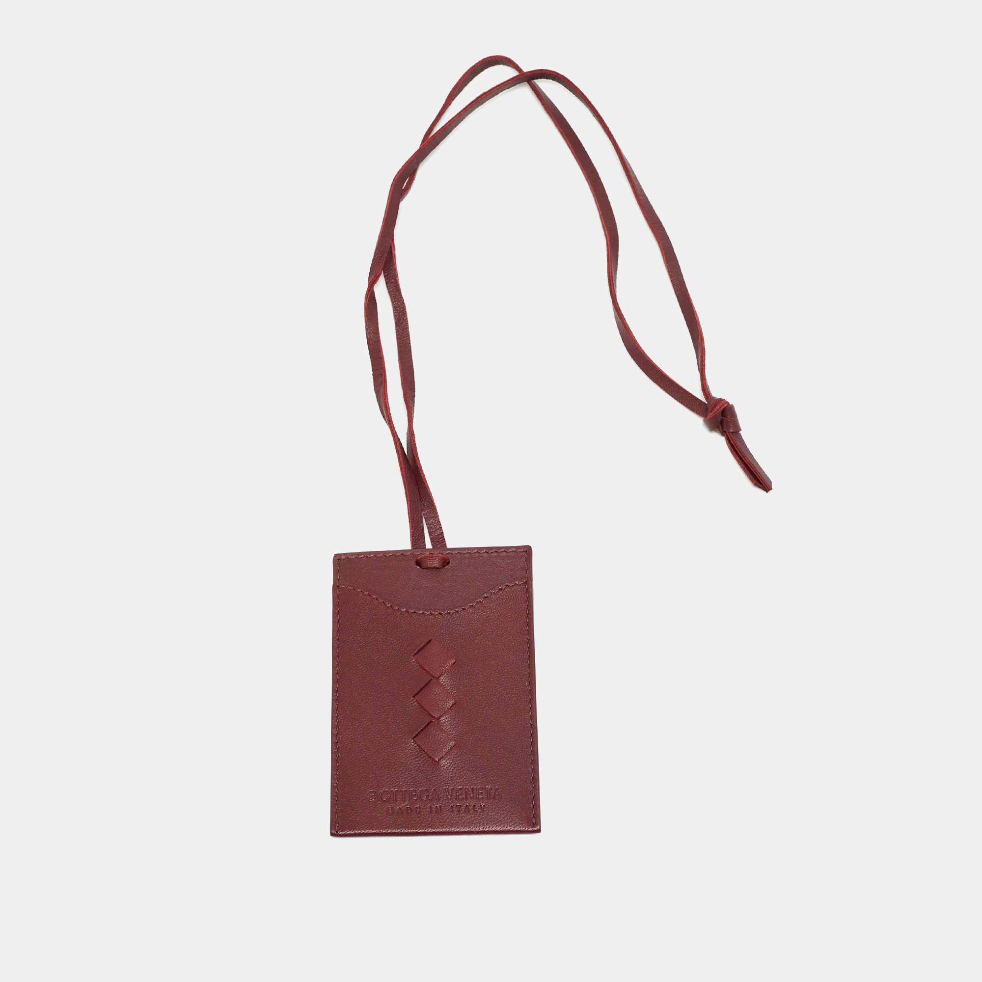 Pre Owned Bottega Veneta Badge Holder Burgundy Intrecciato Leather