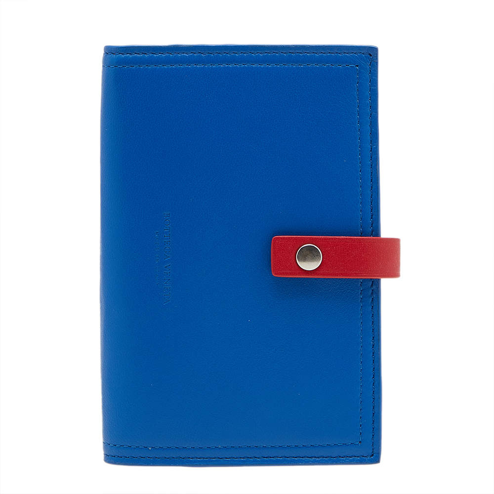 Bottega Veneta Blue/Red Leather Passport Holder 