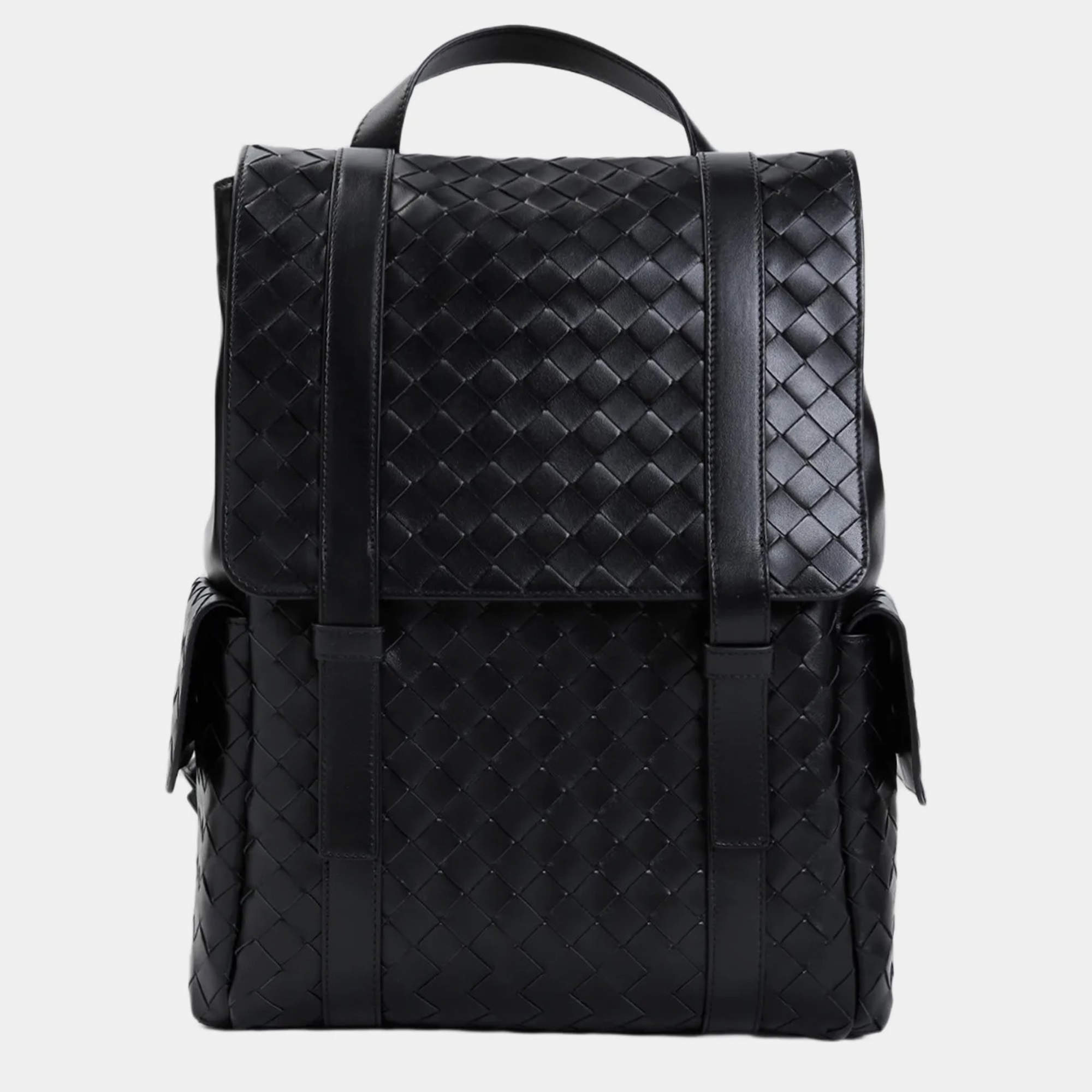 Bottega Veneta Black Intrecciato Leather Backpack Bag