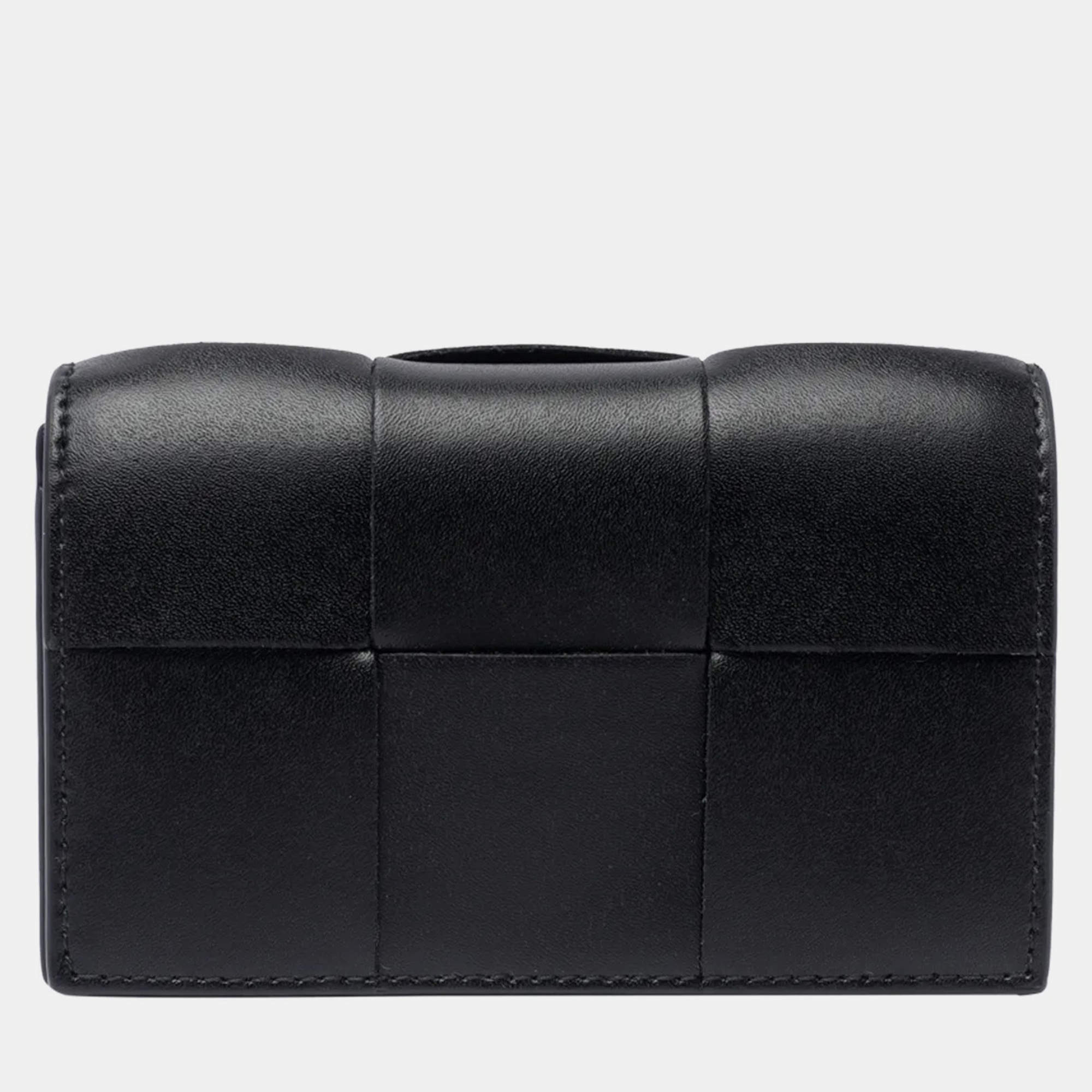 Bottega Veneta Black Leather Zippered Card Case