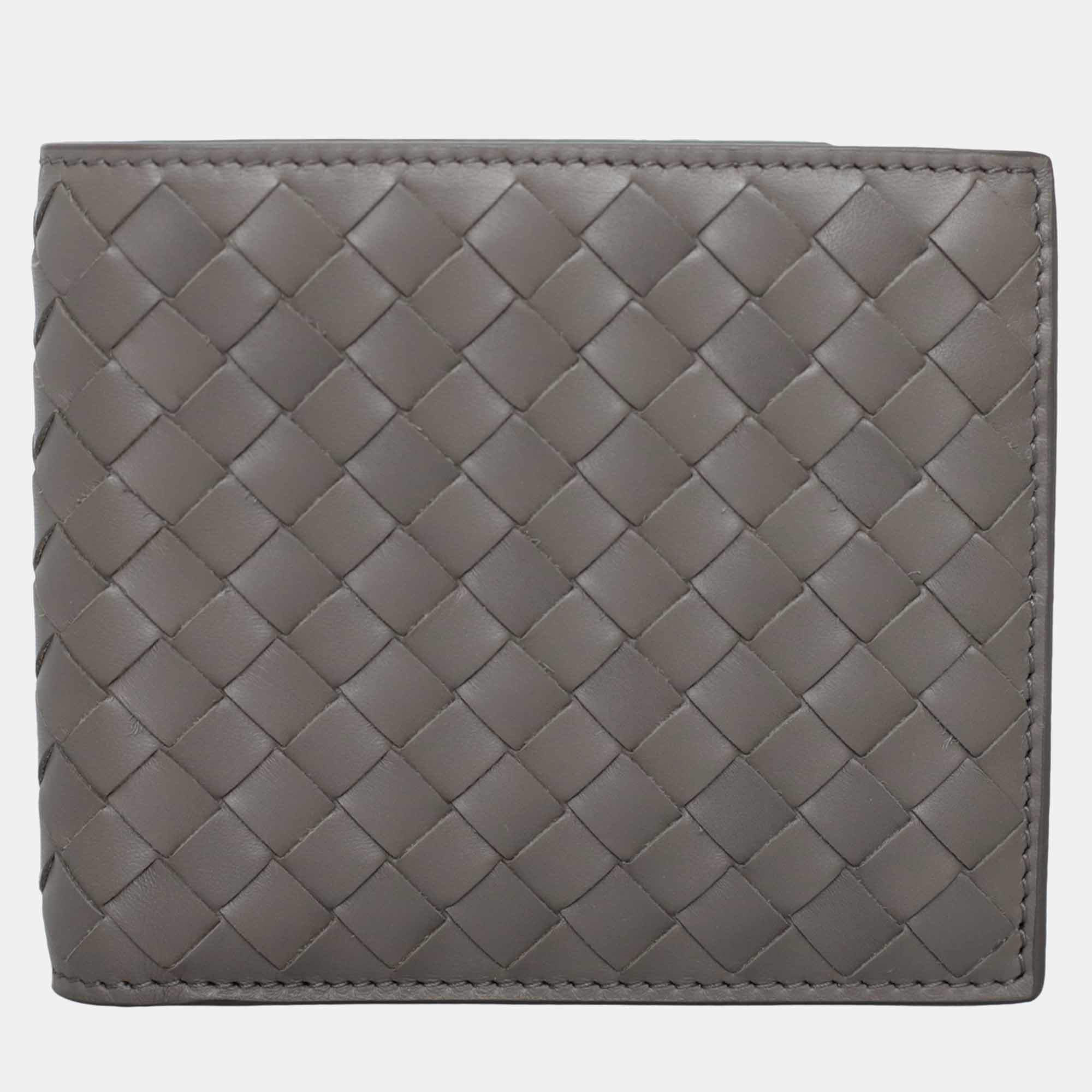 Bottega Veneta Grey Leather Intrecciato Wallet