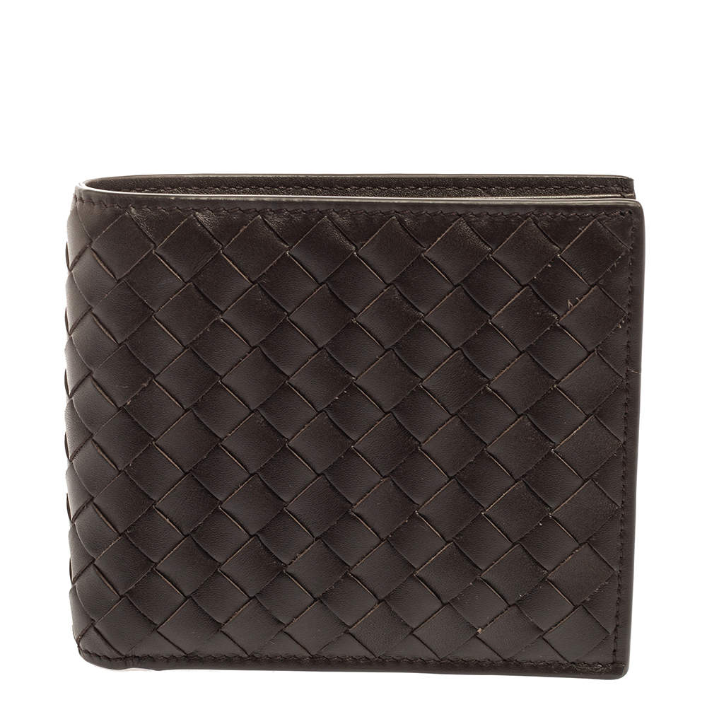 Bottega Venetia Mocha Brown Intrecciato Leather Bifold Compact Wallet