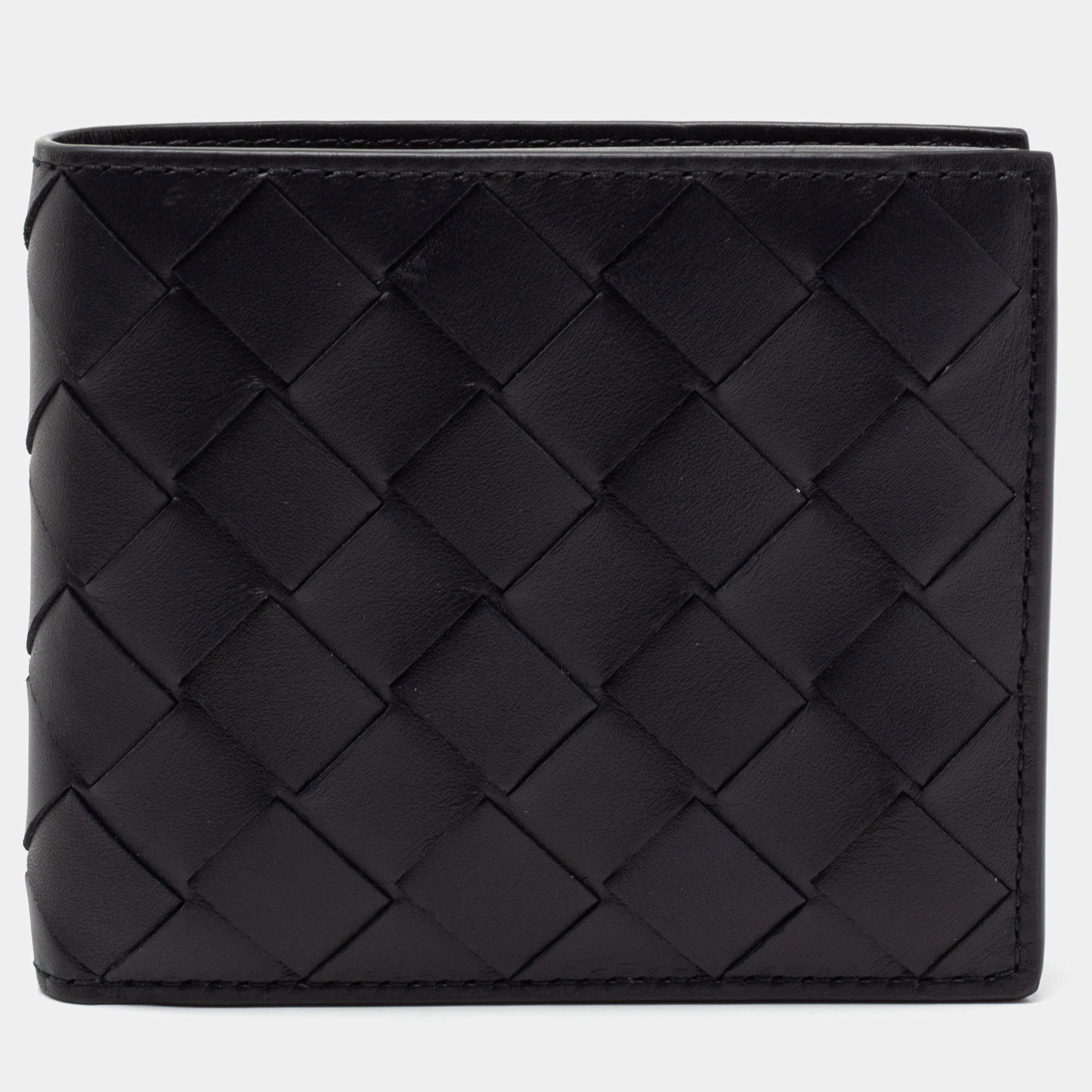 Pre Owned Bottega Veneta Black Intrecciato Leather Bifold Wallet
