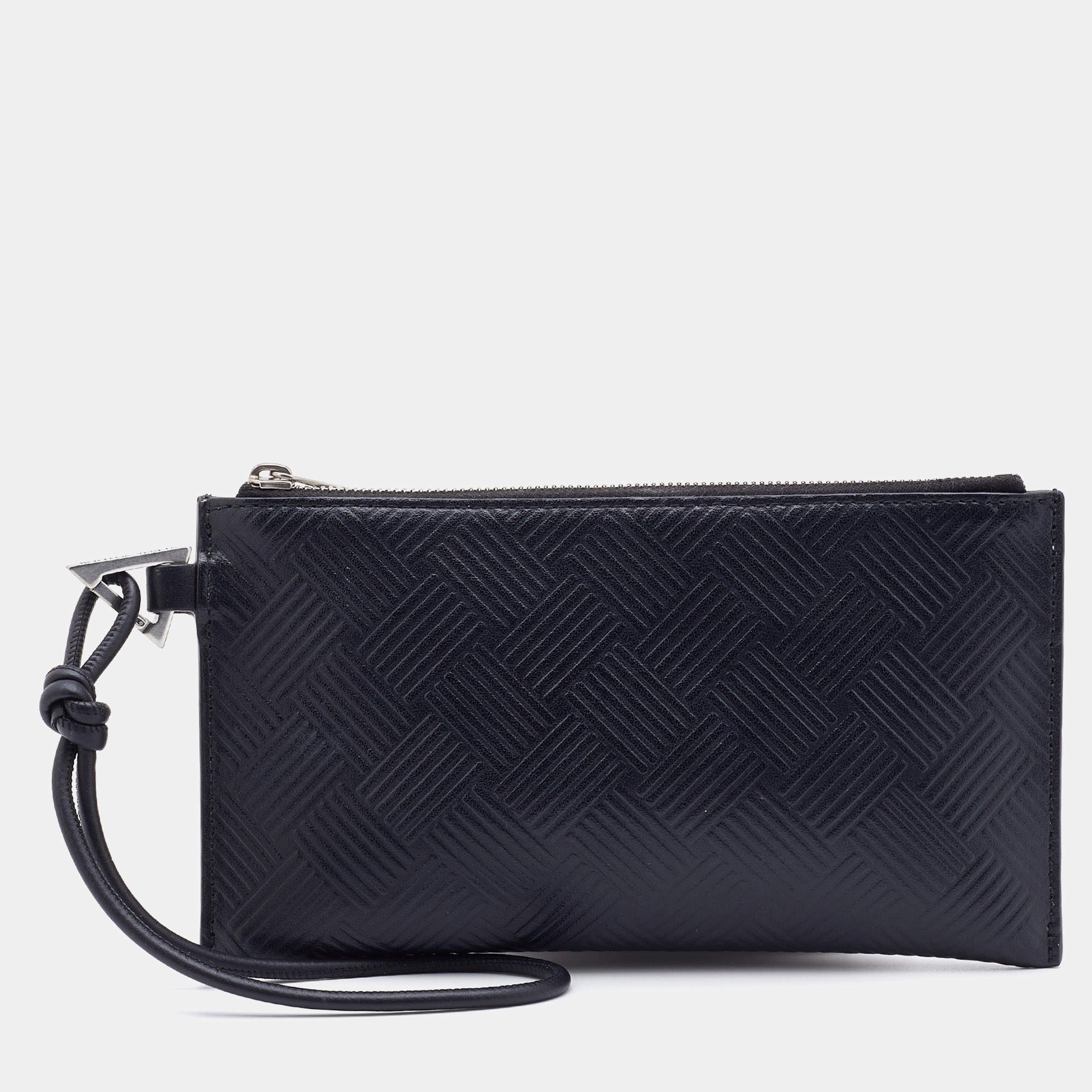 Bottega Veneta Black Debossed Intrecciato Leather Wristlet Clutch
