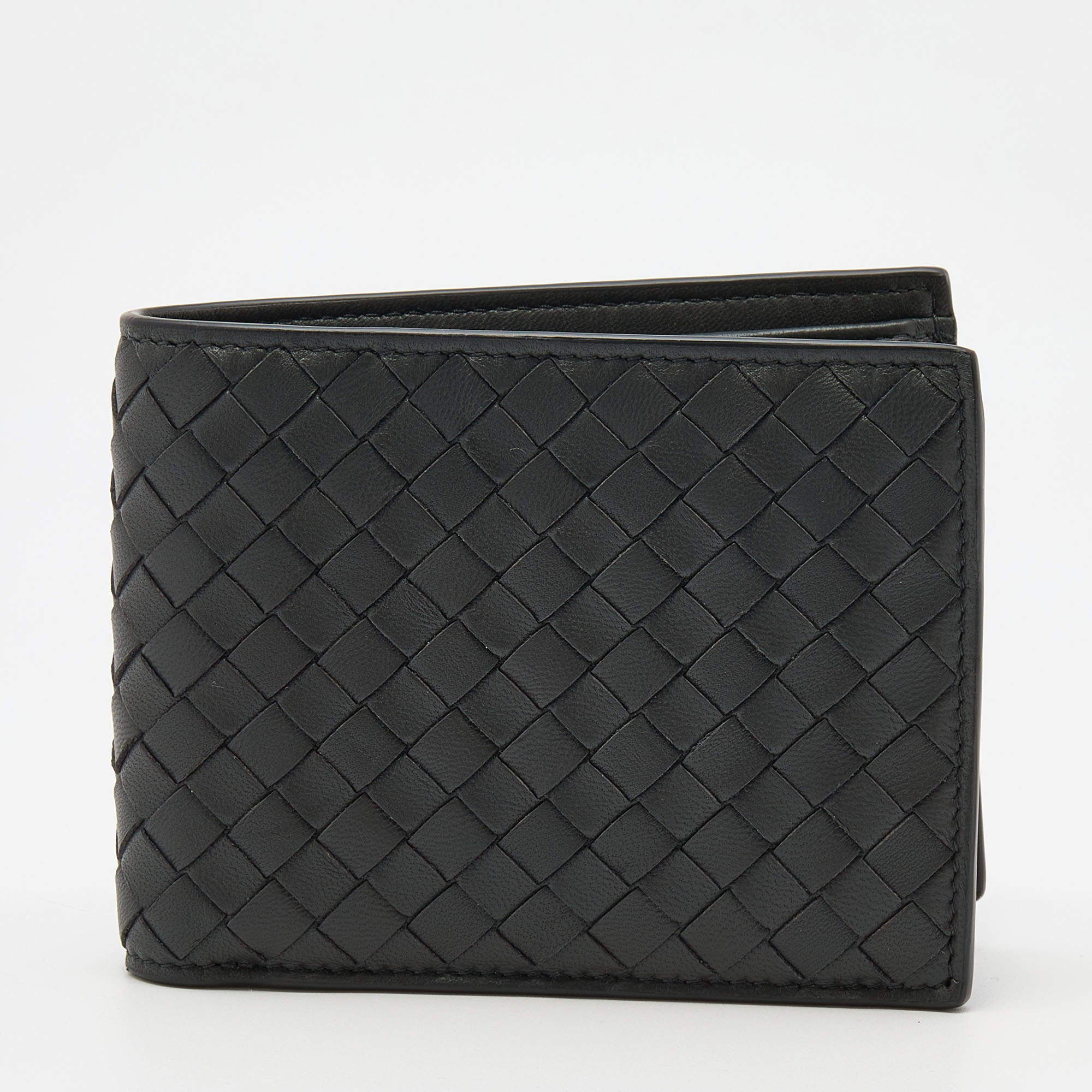 Pre Owned Bottega Veneta Dark Grey Intrecciato Leather Bifold Wallet