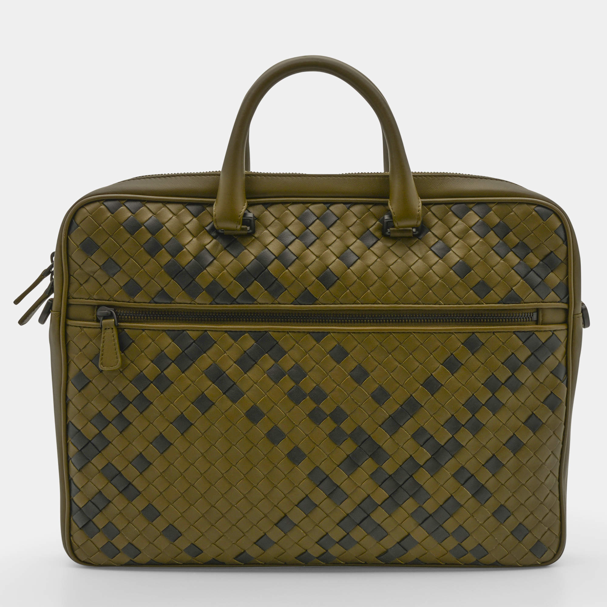 Pre Owned Bottega Veneta Green Leather Messenger Bag