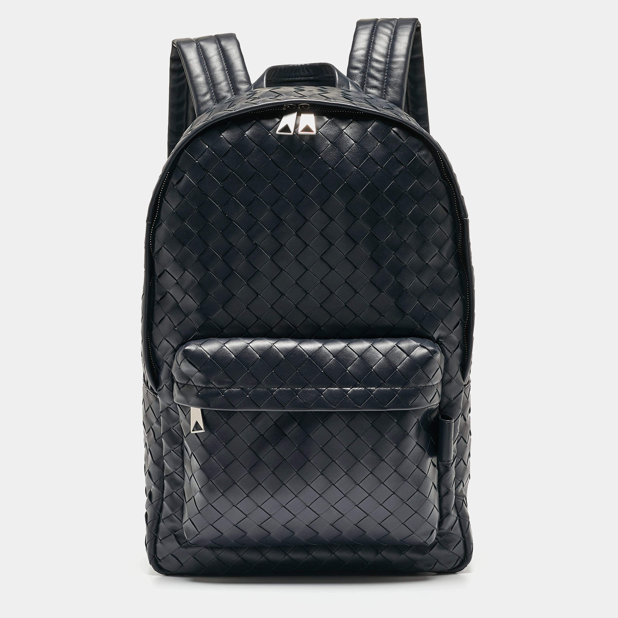 Bottega Veneta Navy Blue Intrecciato Leather Medium Archetypal Backpack