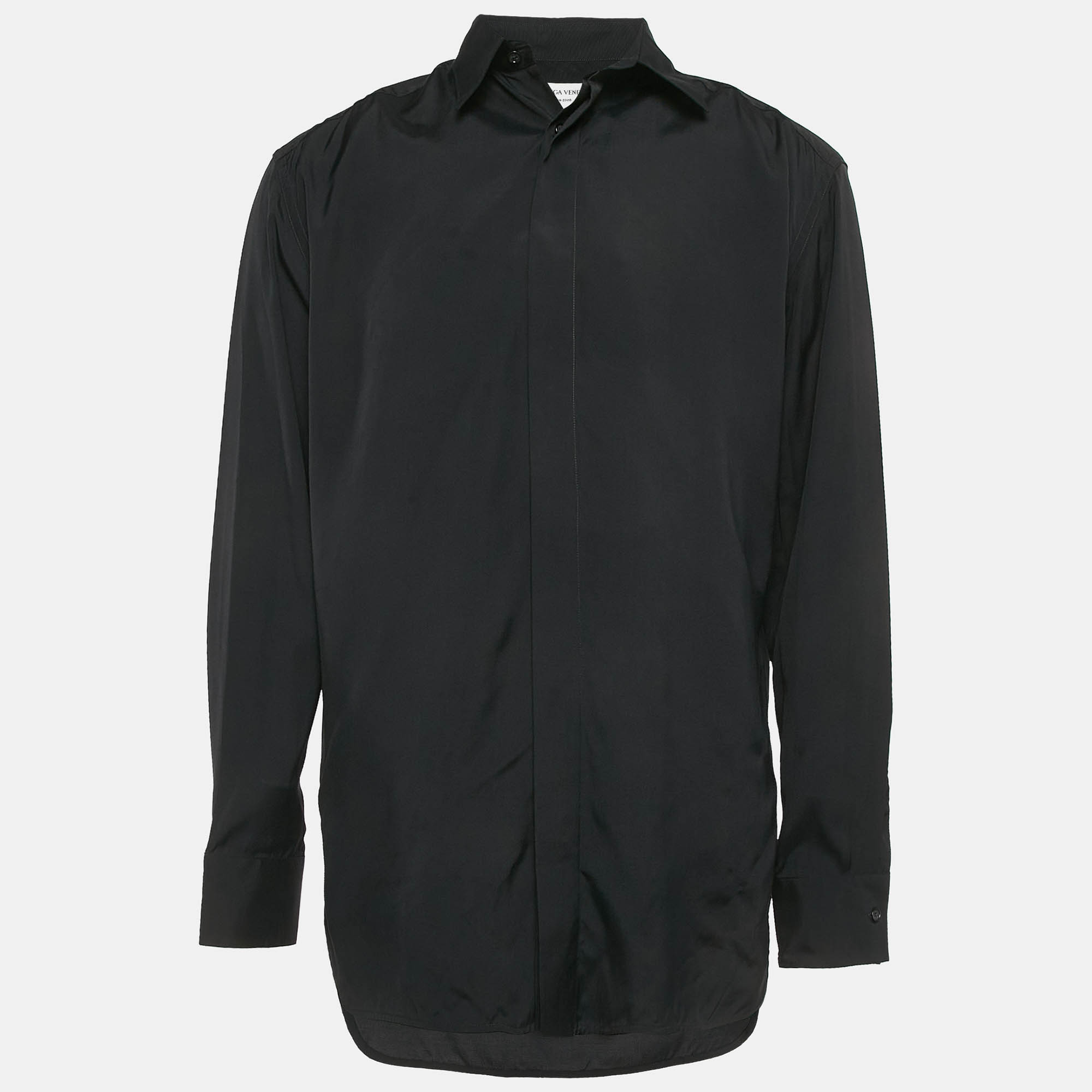Bottega Veneta Black Crepe Button Front Full Sleeve Shirt S