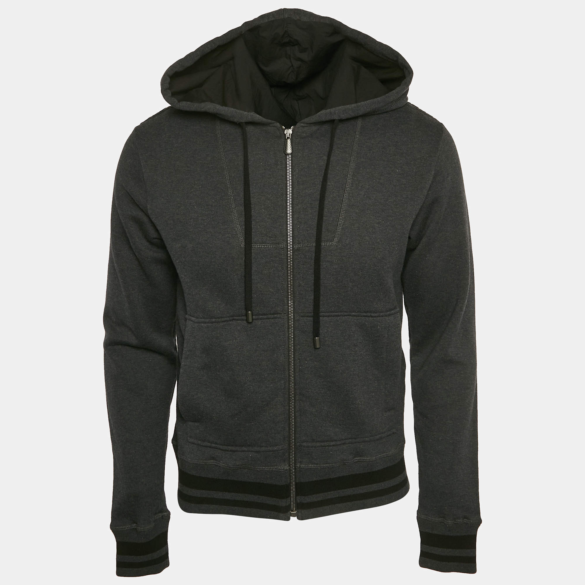 Bottega Veneta Black Cotton Knit Zip-Up Continuity Hoodie S