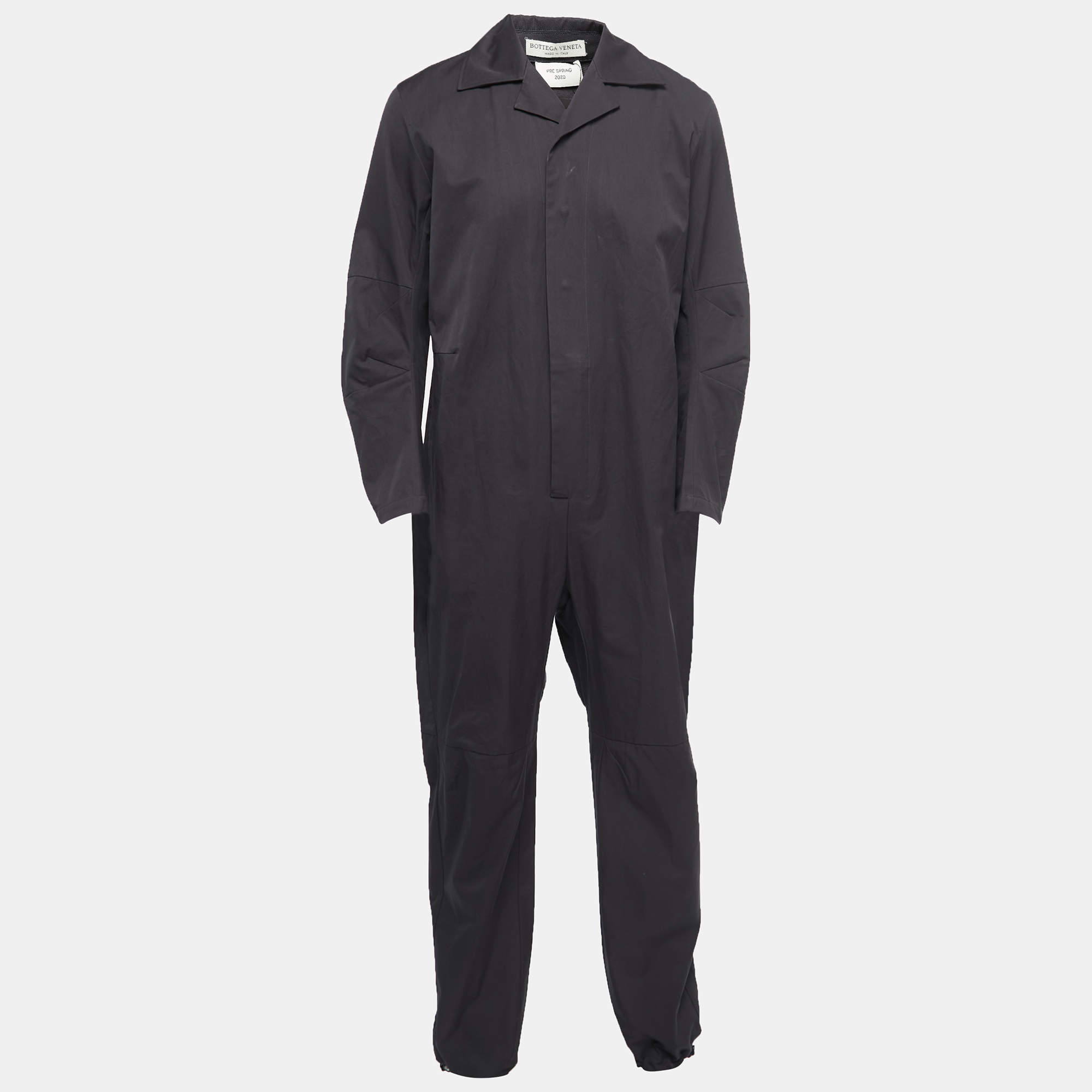 Bottega Veneta Black Grey Cotton Zip Front Full Sleeve Jumpsuit S