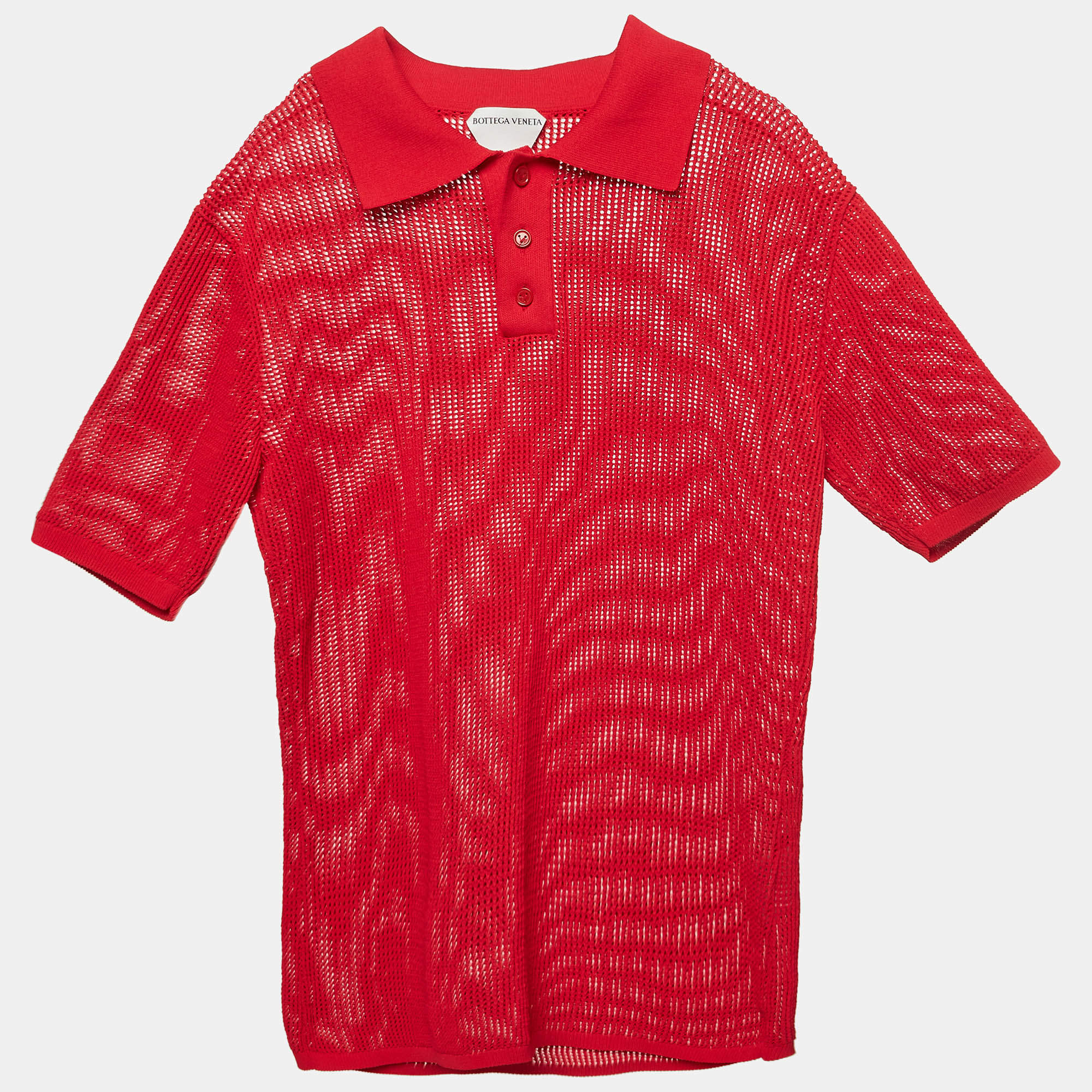 Bottega Veneta Red Patterned Knit Polo T-shirt M 