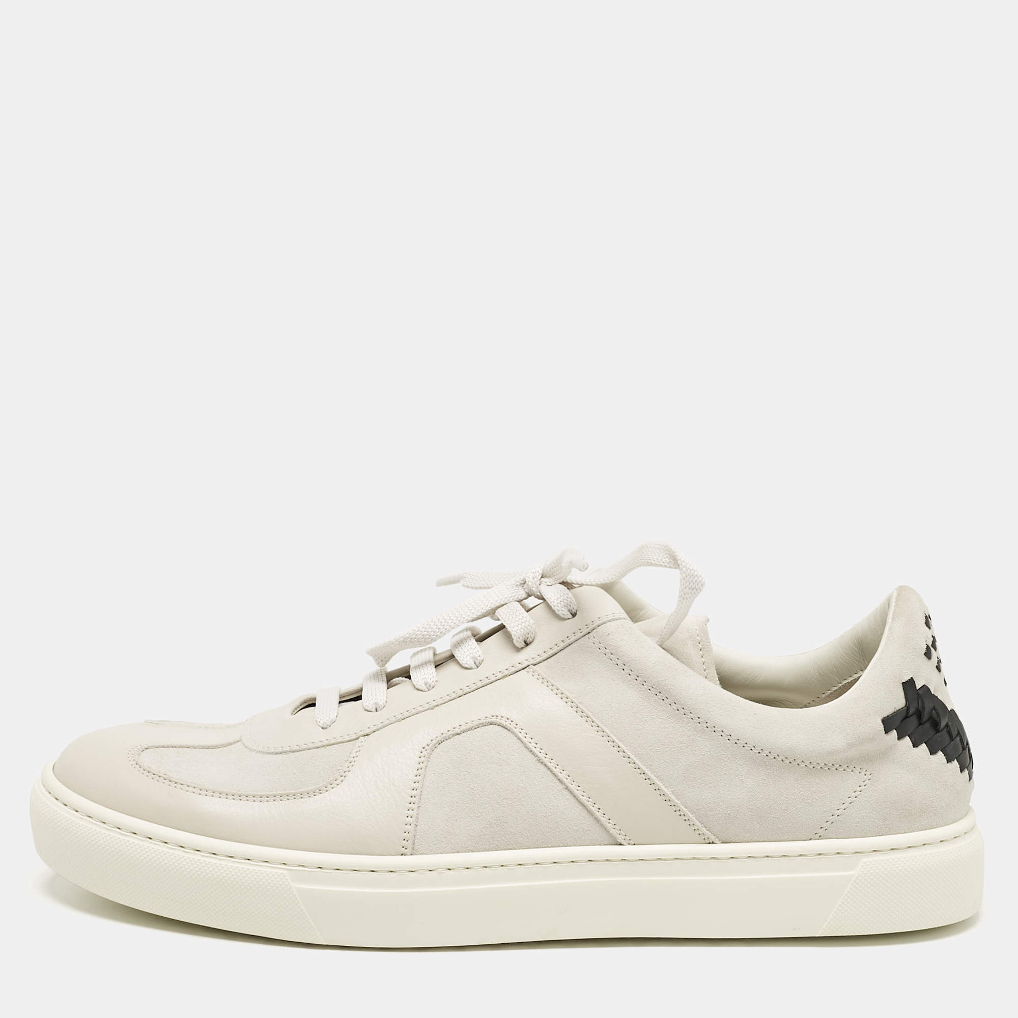 Bottega Veneta White Leather and Suede Low Top Sneakers Size 43
