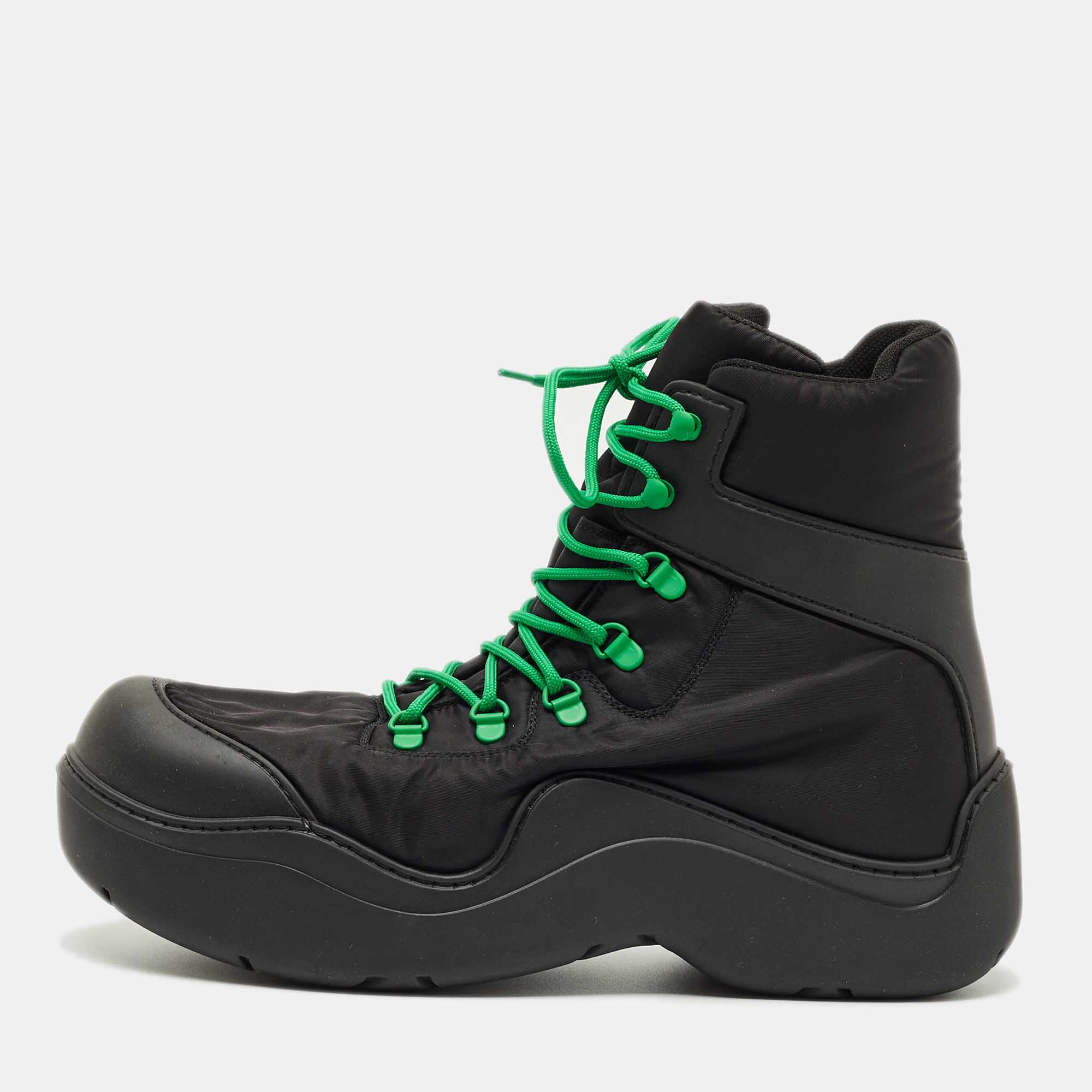 Pre Owned Bottega Veneta Black Nylon Puddle Bomber Ankle Boots Size 46