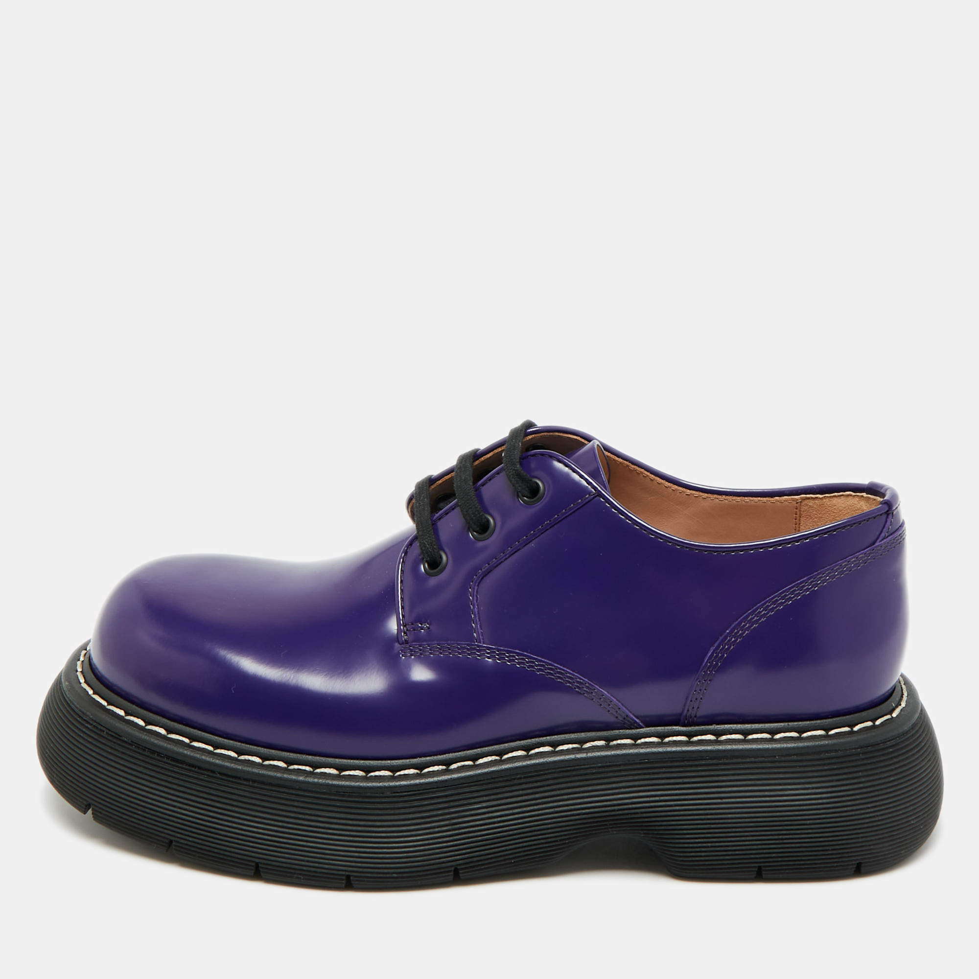 Pre Owned Bottega Veneta The Bounce Swell  Purple Brushed Leather Lace Up Derby  Size 43
