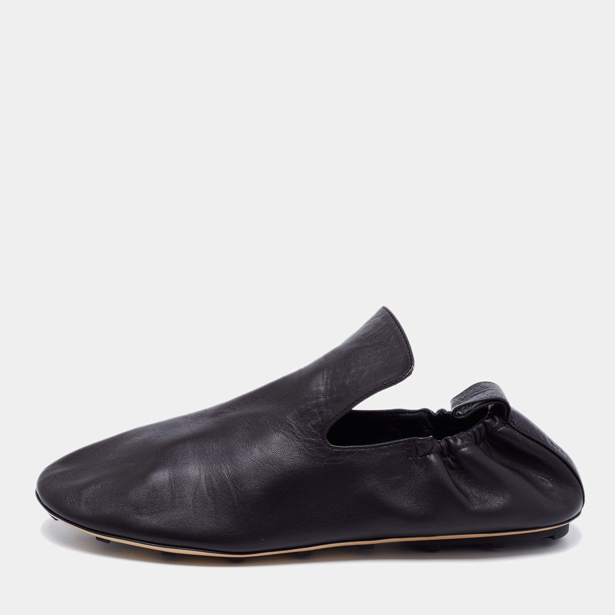 Pre Owned Bottega Veneta Black Leather Scrunch Smoking Slippers Size 43