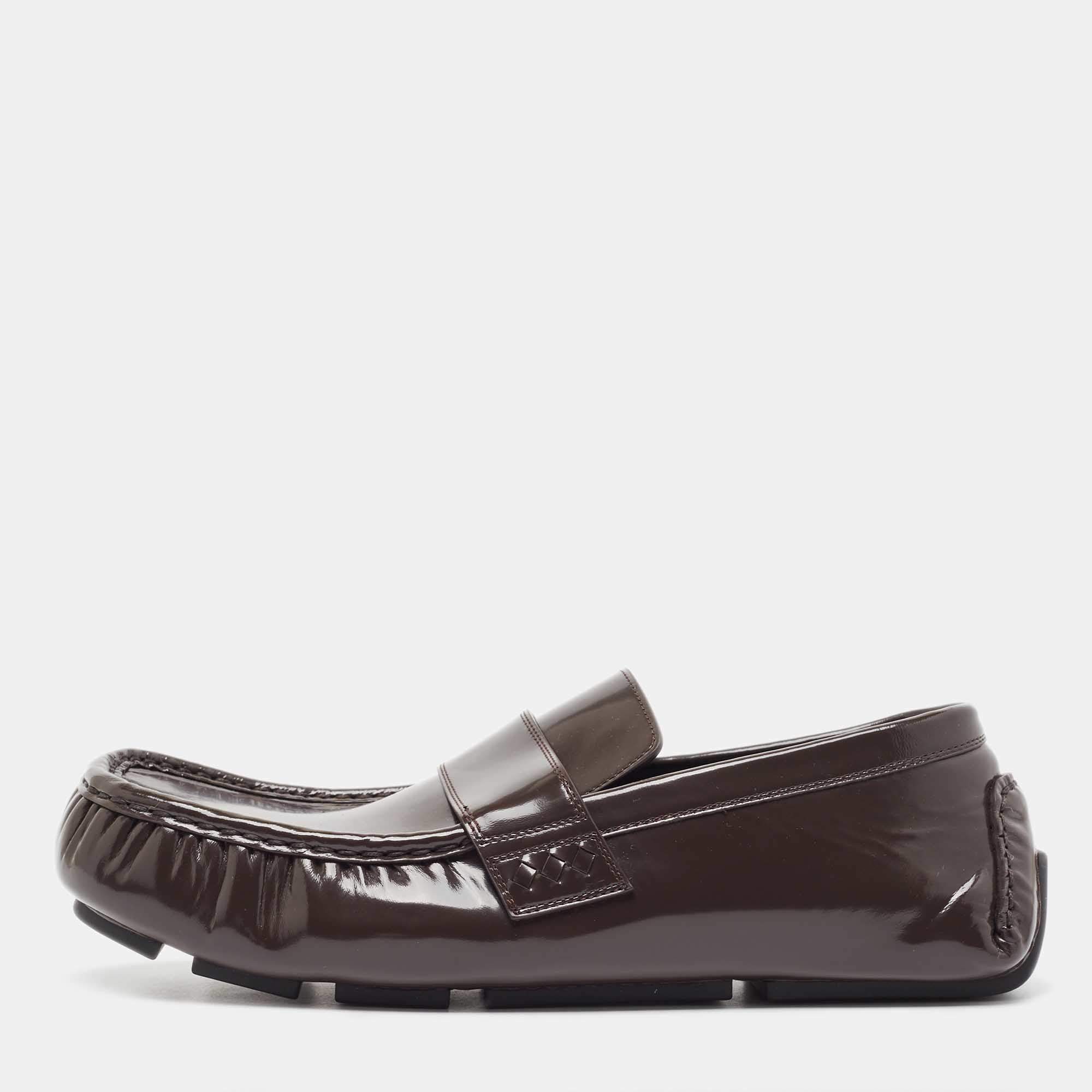 مملوكة مسبقًا Bottega Veneta Brown Leather Ride Driver Loafers Size 45