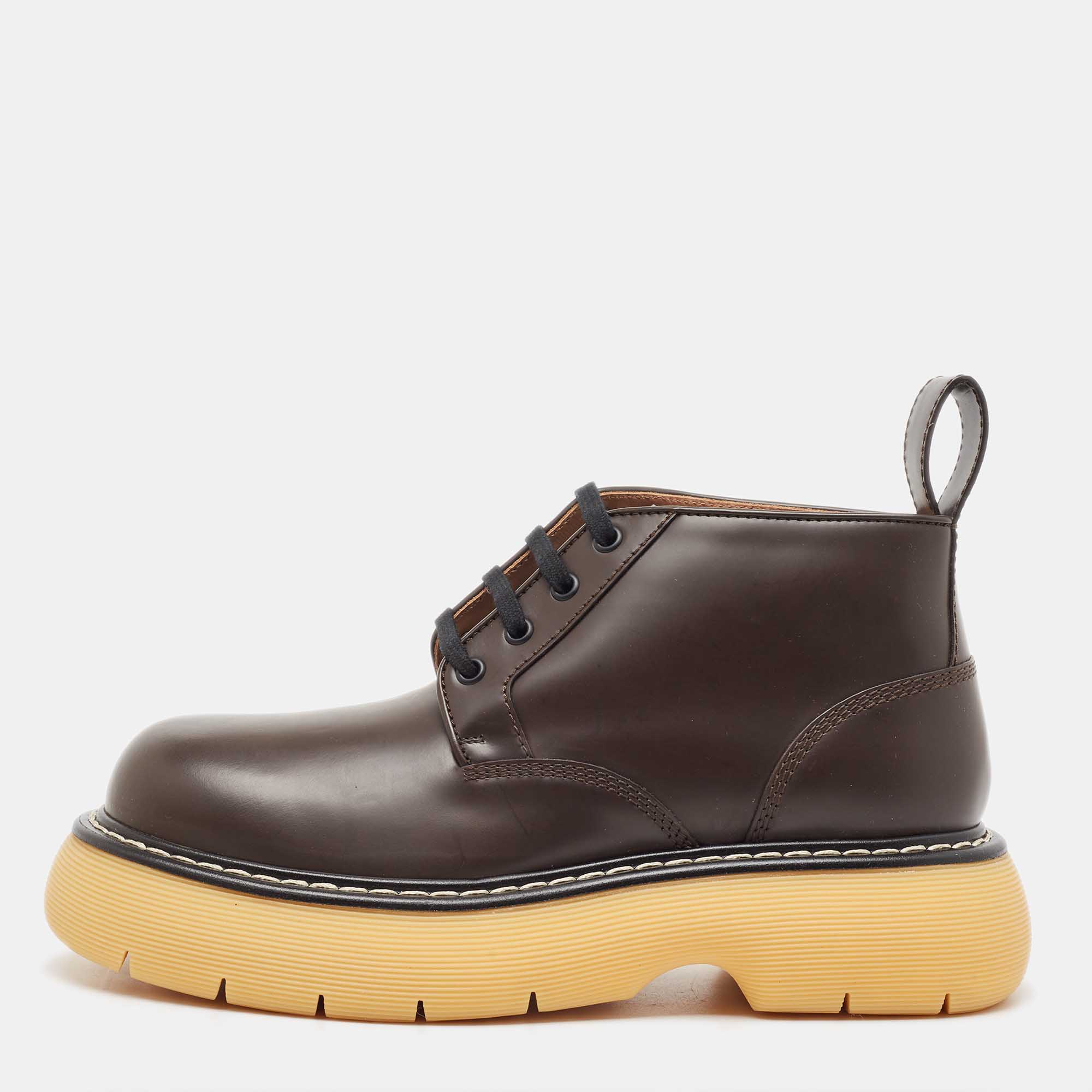 Pre Owned Bottega Veneta Brown Leather The Bounce Derby Boots Size 41