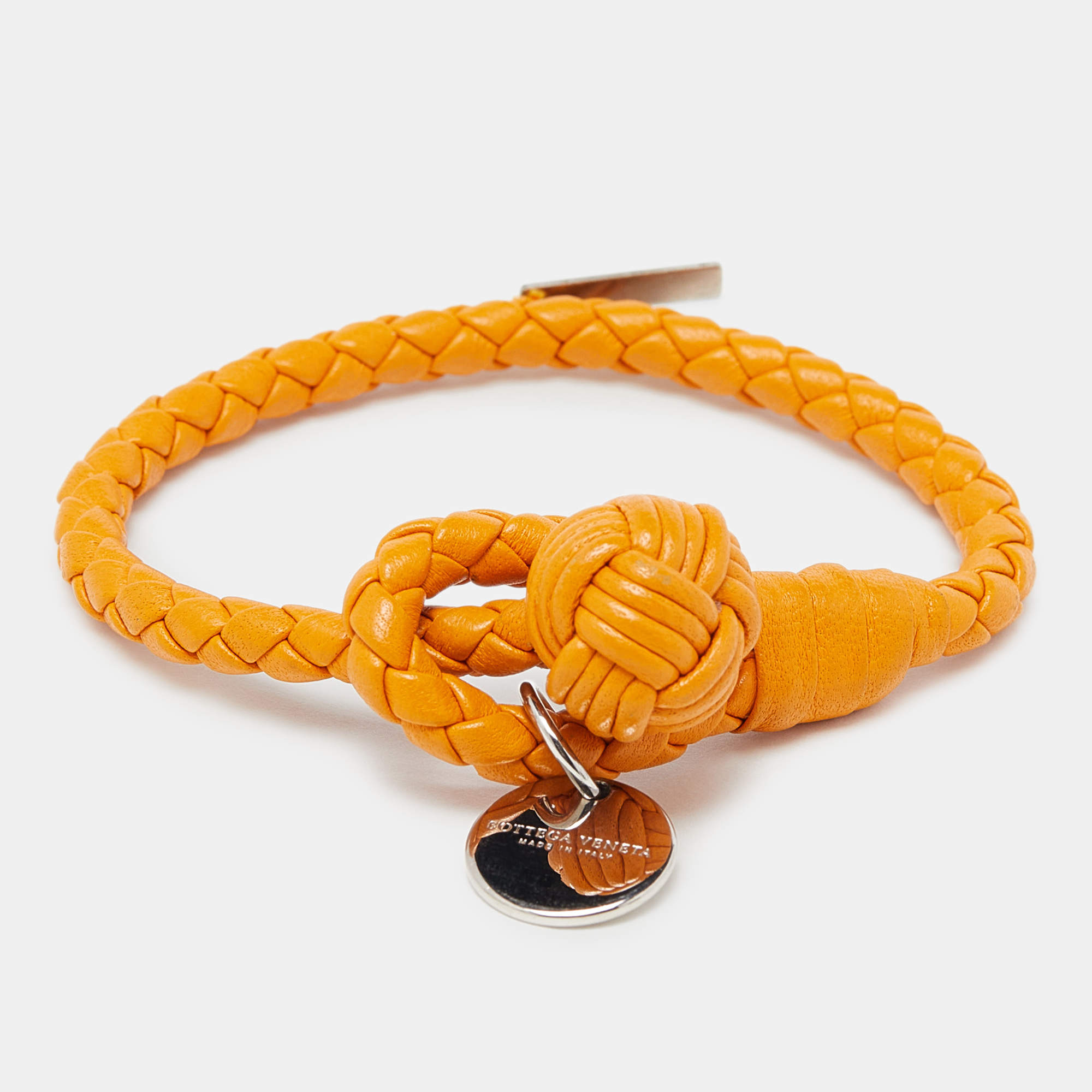 Bottega Veneta Intrecciato Nappa Leather Silver Tone Bracelet S