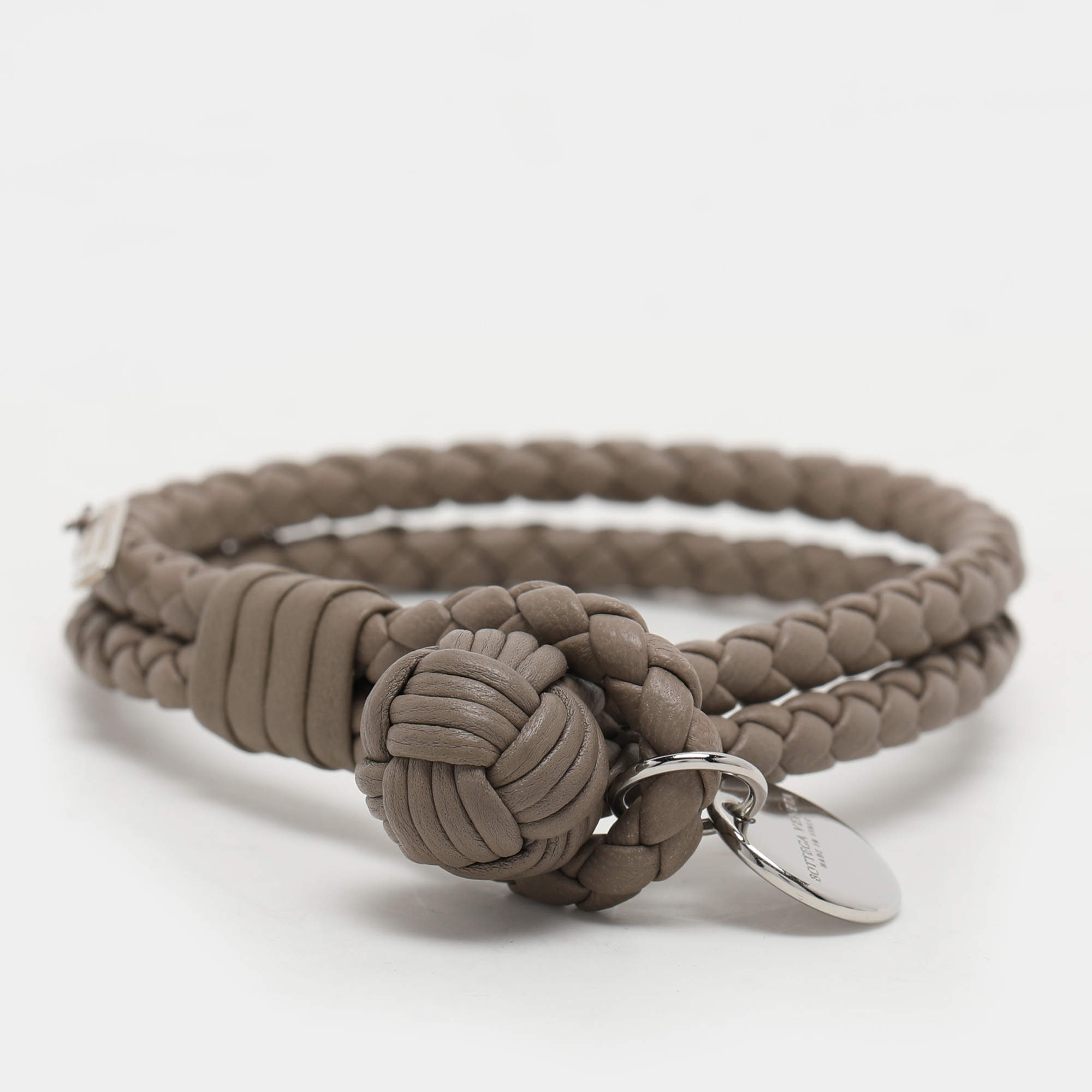 Pre Owned Bottega Veneta Grey Intrecciato Leather Double Strand Bracelet M
