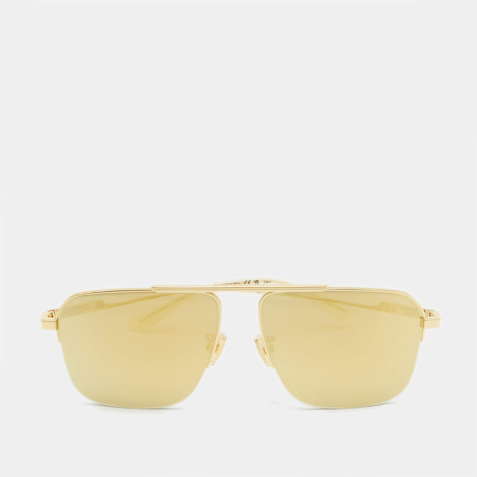 Pre Owned Bottega Veneta Gold Mirrored BV1149S Aviator Sunglasses