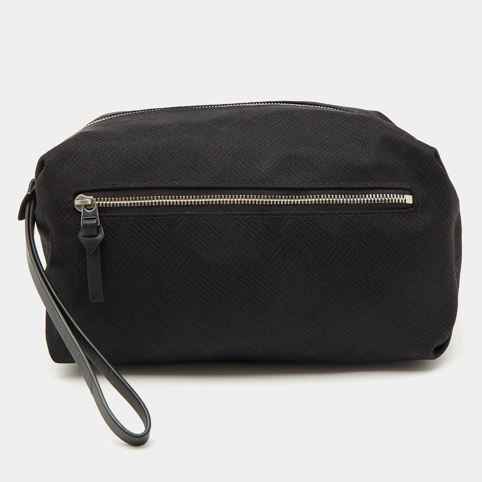 Bottega Veneta Black Fabric and Leather Travel Zip Pouch