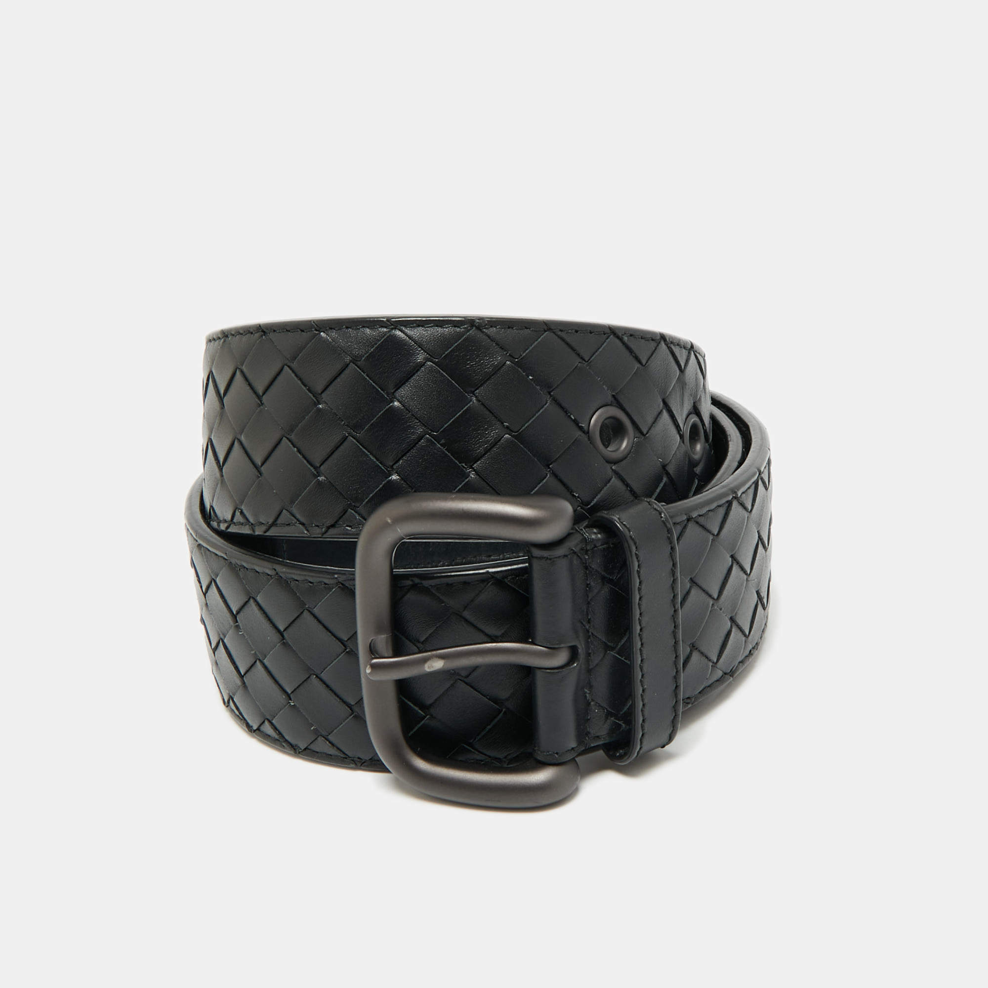 未使用 BOTTEGA VENETA ブラック ベルト 100cm Bottega Veneta Intrecciato Calf Leather Men's Black Belt