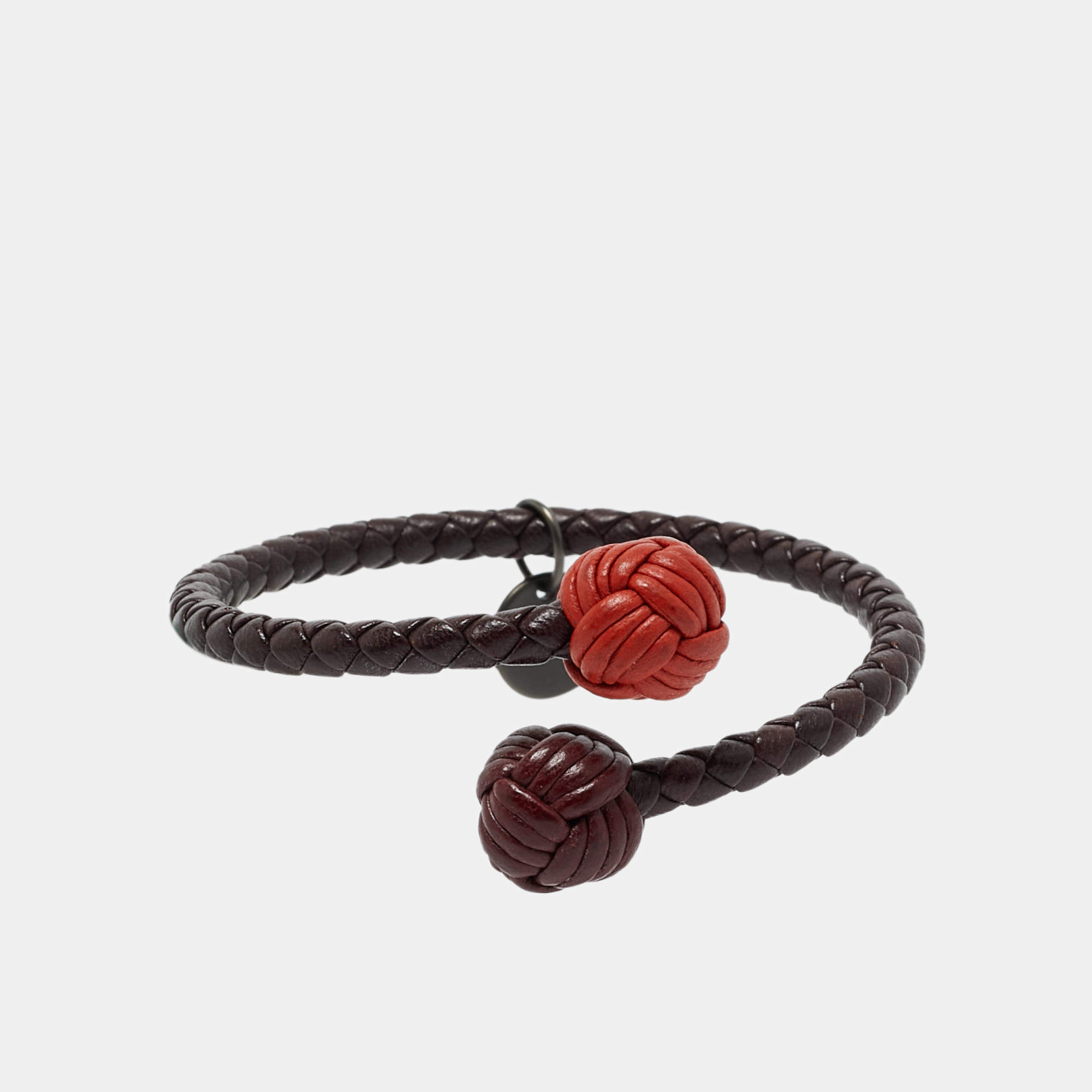 Pre Owned Bottega Veneta Interciatto Pulsera de Cuero Leather Gunmetal Tone Bracelet