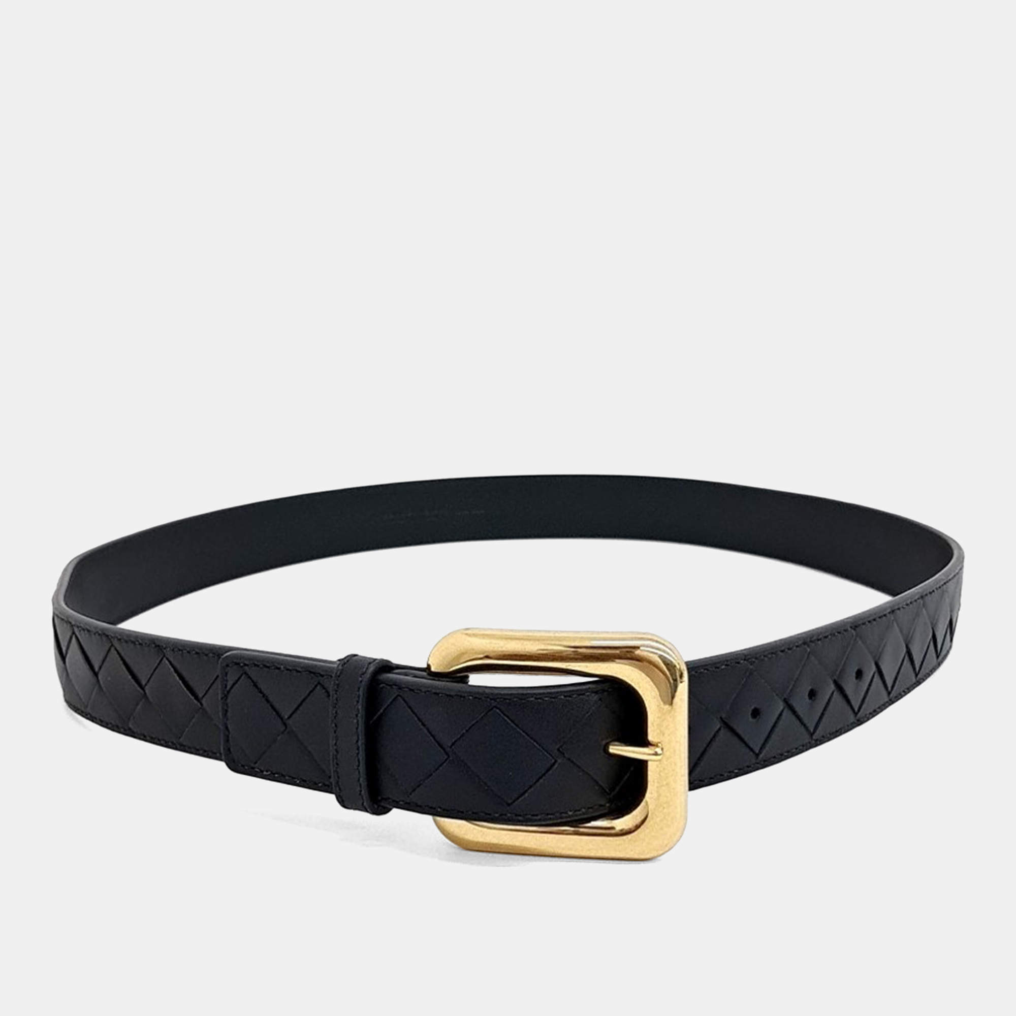 Pre Owned Bottega Veneta Black Leather Mesh Belt