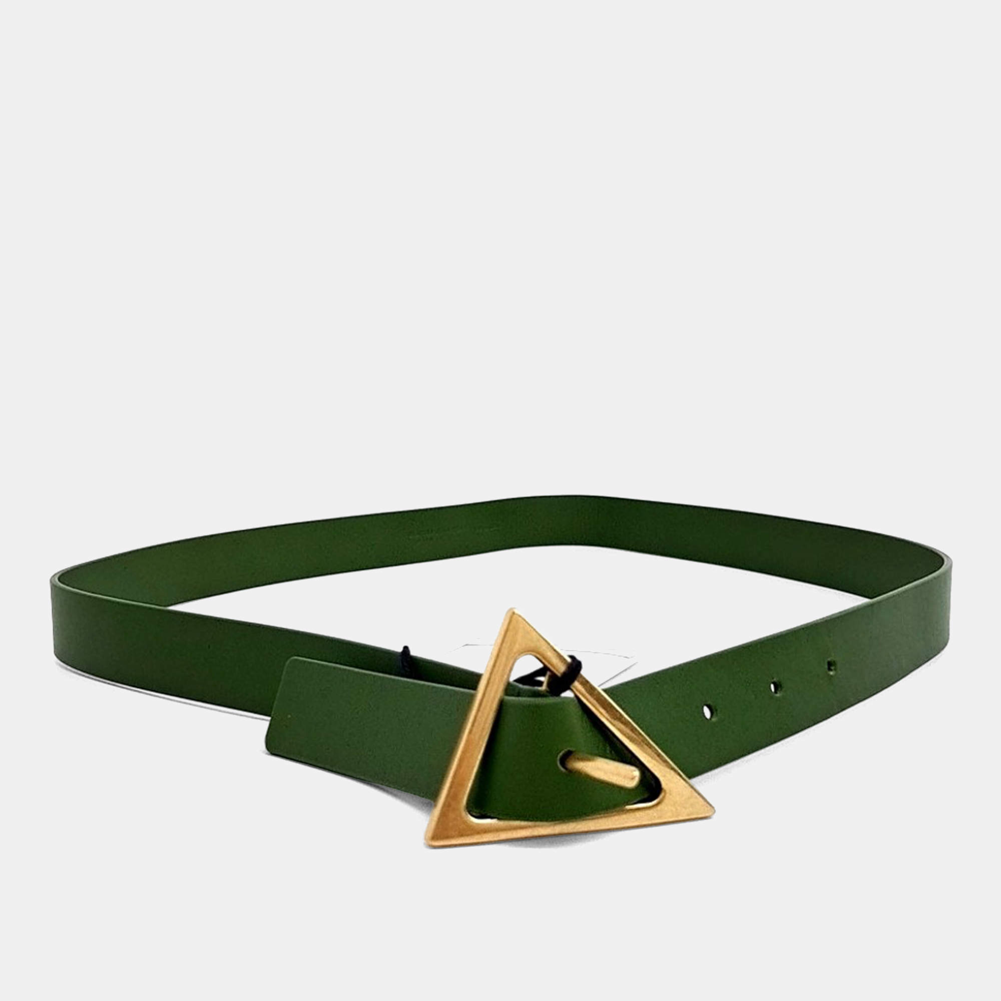 Pre Owned Bottega Veneta Green Leather Triangle Belt