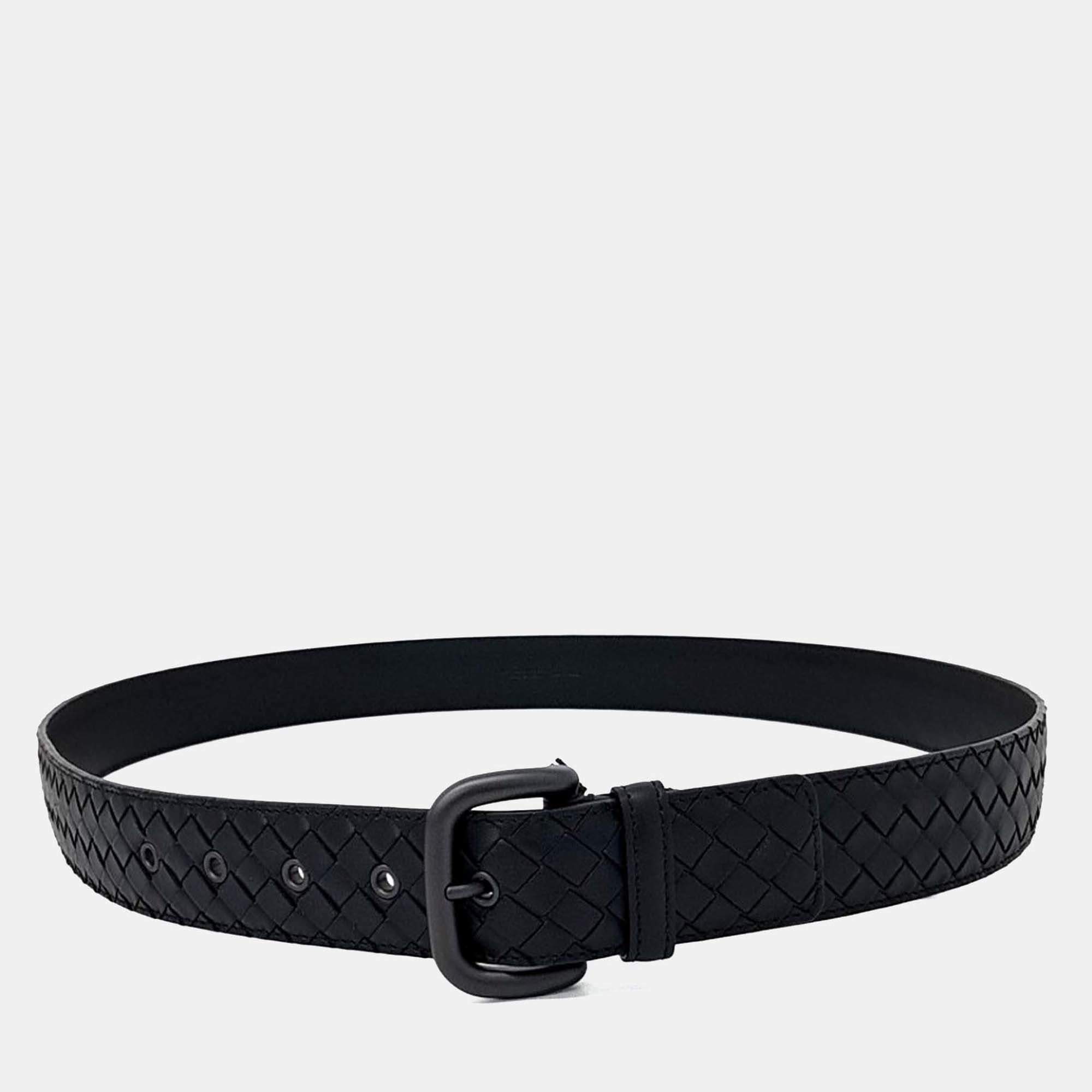 Pre Owned Bottega Veneta Black Leather Mesh Belt