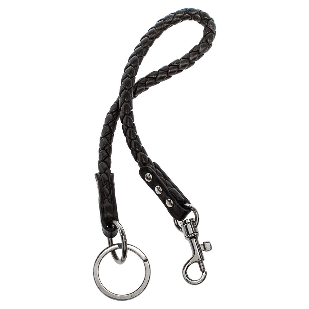 Pre Owned Bottega Veneta Dark Brown Intrecciato Leather Keychain
