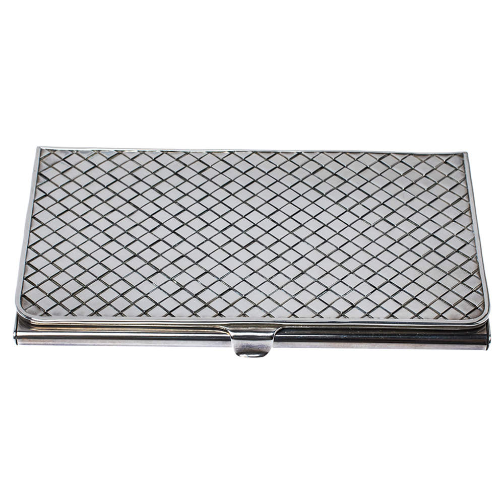Bottega Veneta Intrecciato Argento Antique Silver Business Card Holder