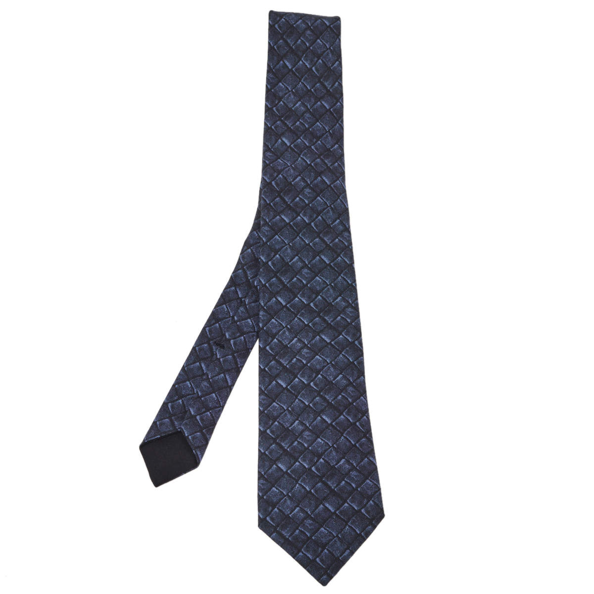 Bottega Veneta Midnight Blue Intrecciato Print Silk Tie