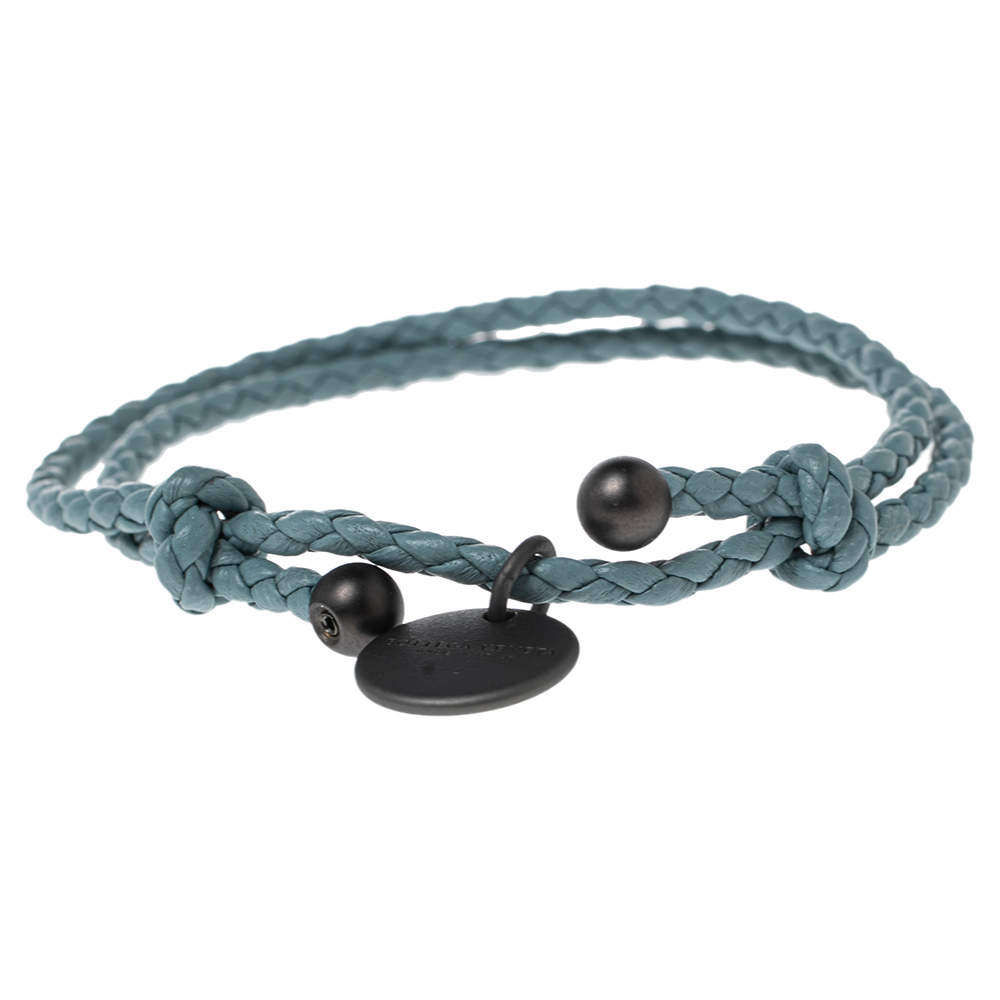 Pre Owned Bottega Veneta Blue Intrecciato Leather Adjustable Bracelet
