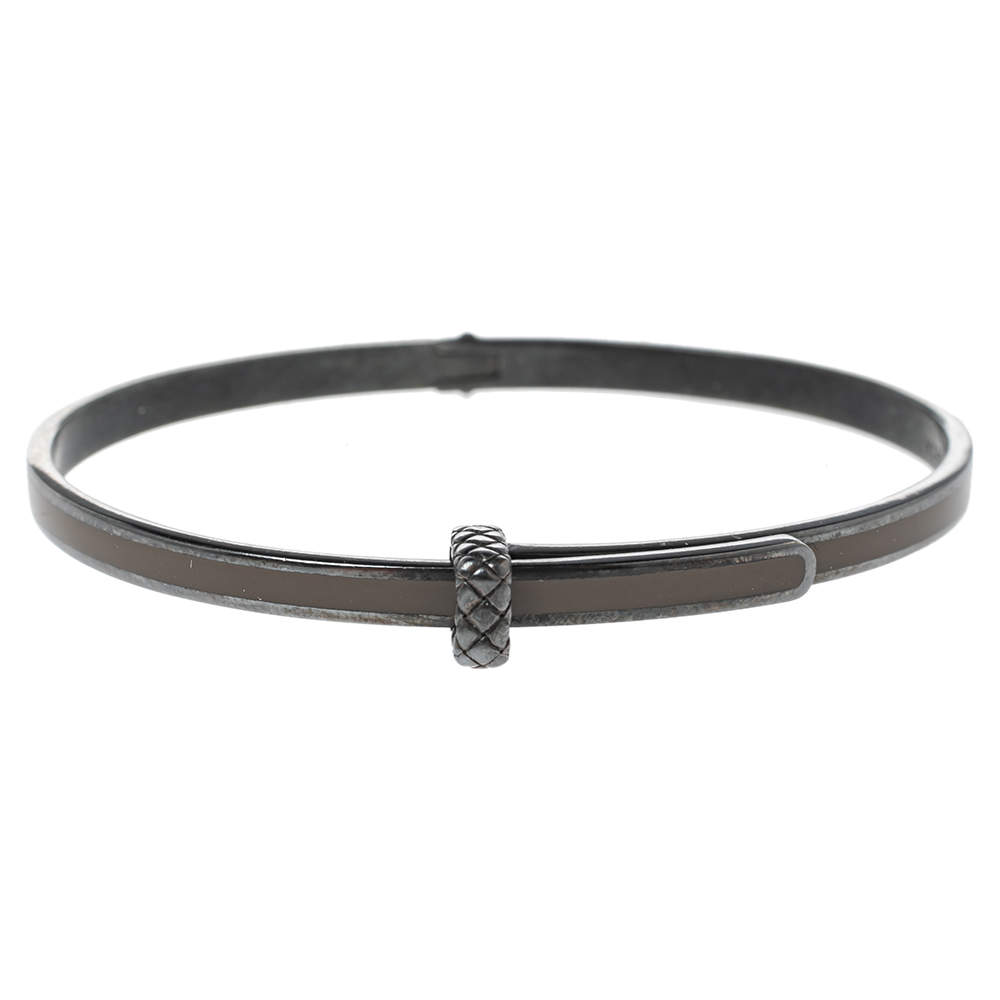 Pre Owned سوار بوتيغا فينيتا أسورة جلد إنترشياتو بني وفضة إسترلينية مقاس صغير (سمول)