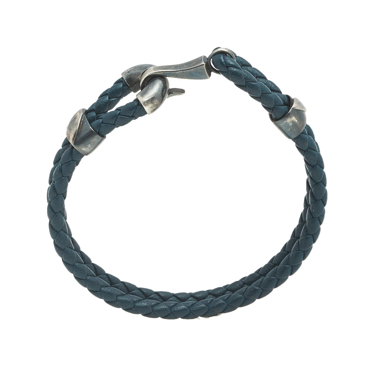 Bottega Veneta Blue Intrecciato Woven Leather Hook Bracelet M