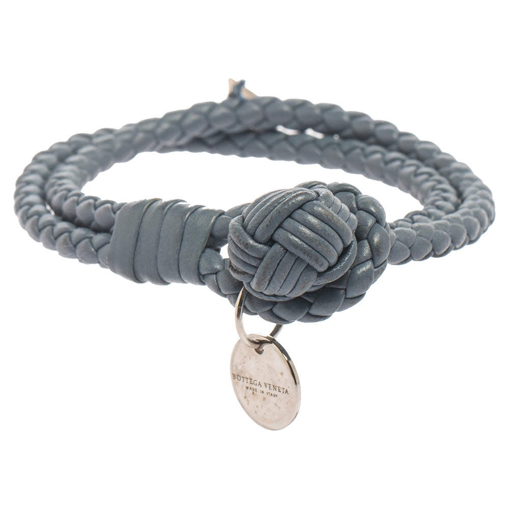 Pre Owned Bottega Veneta Blue Intrecciato Nappa Leather Knot Bracelet M