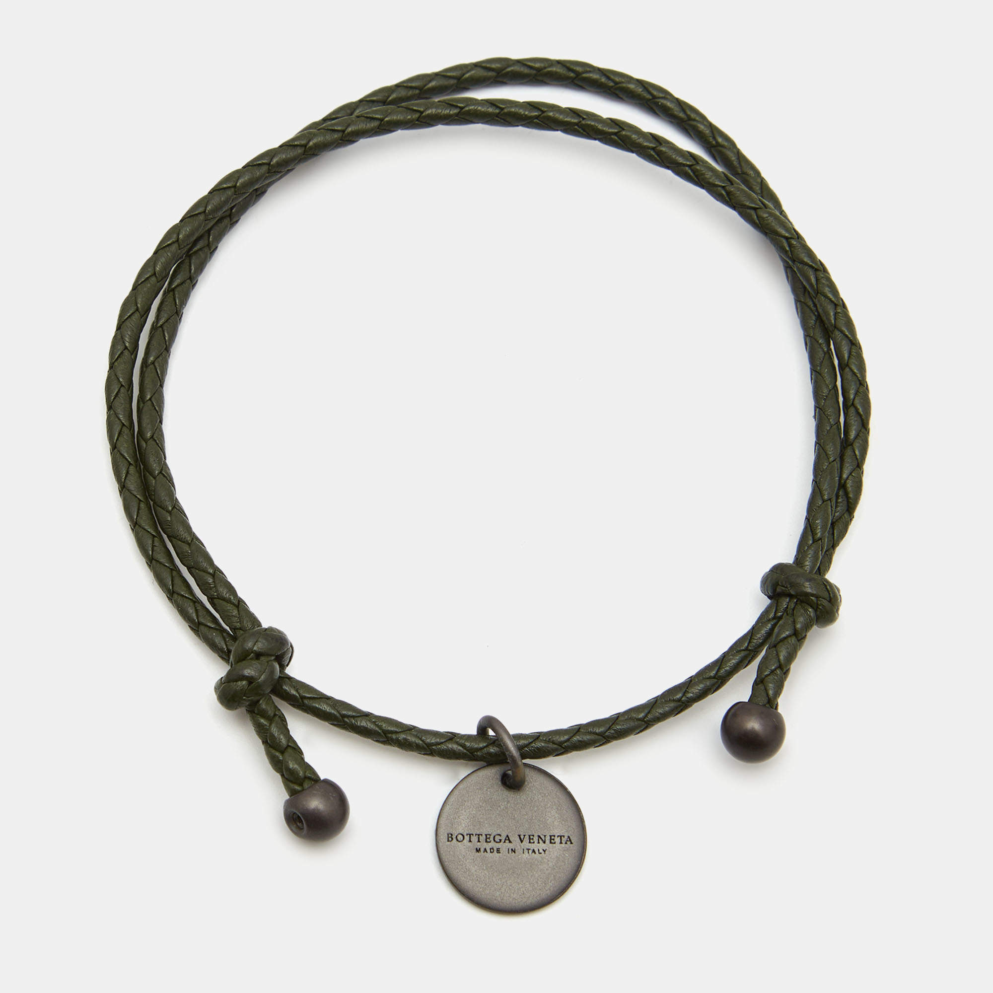 Bottega Veneta Green Intrecciato Leather Adjustable Bracelet