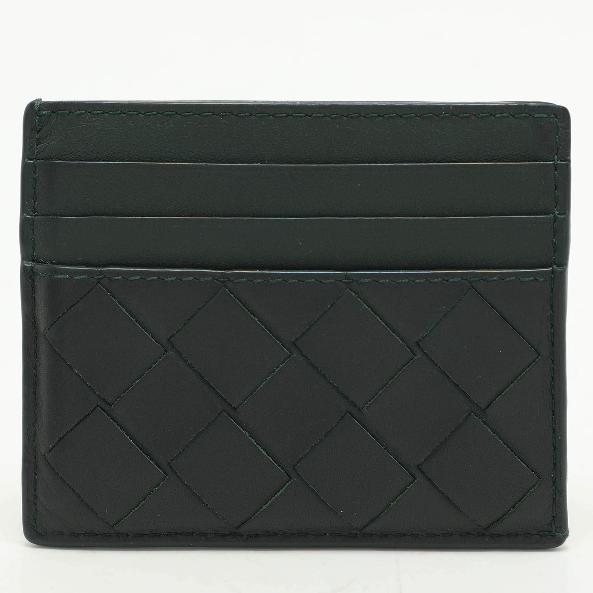 Bottega Veneta Green Intrecciato Leather Card Holder