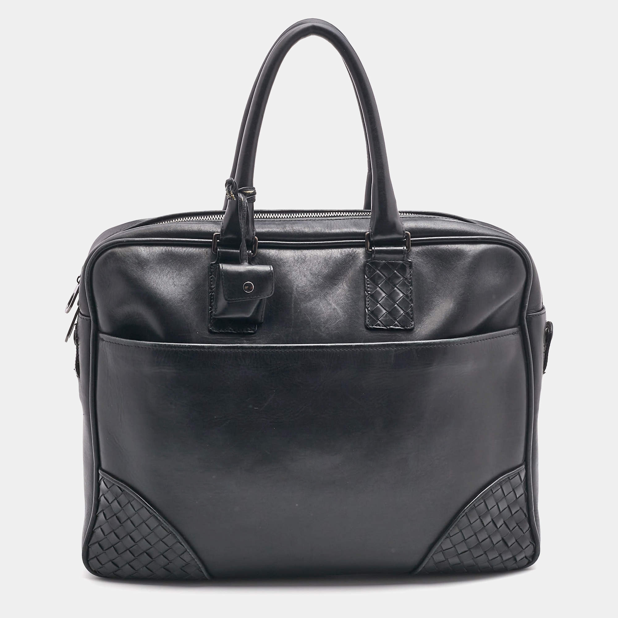 Pre Owned Bottega Veneta Black Intrecciato Leather Briefcase Bag