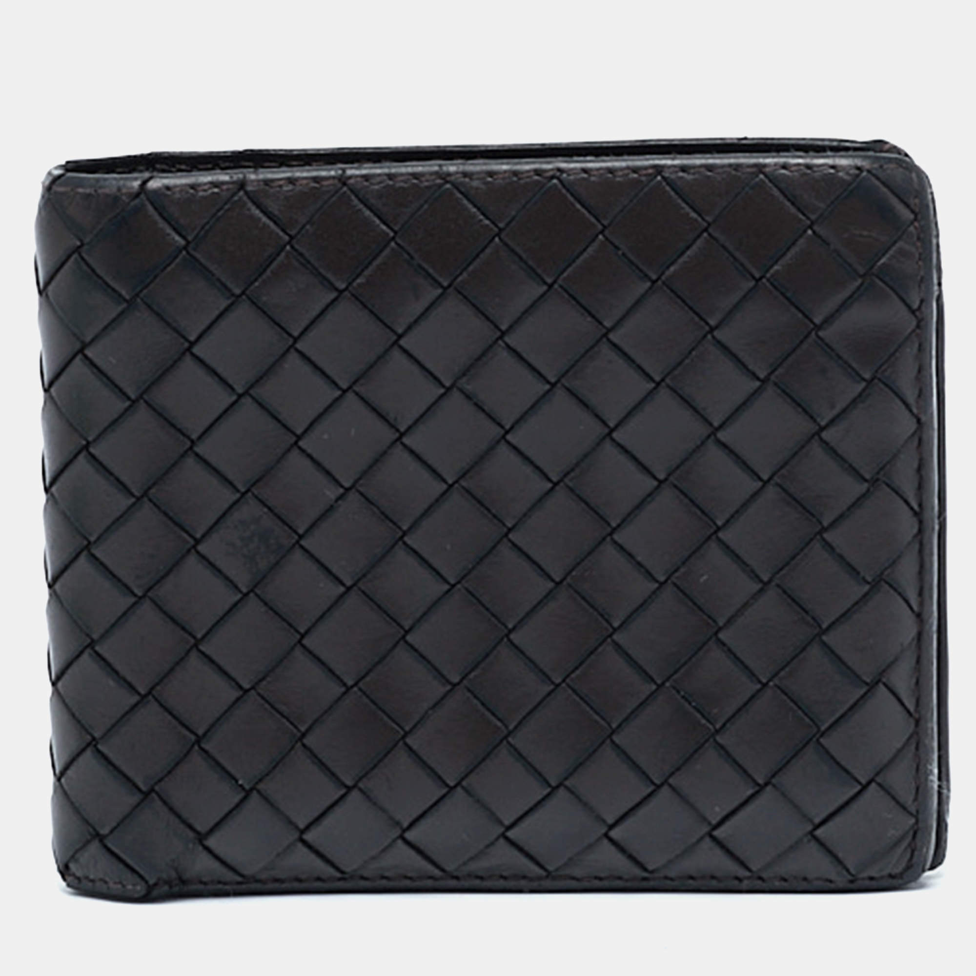 Bottega Veneta Dark Brown  Intrecciato Leather Bifold Wallet
