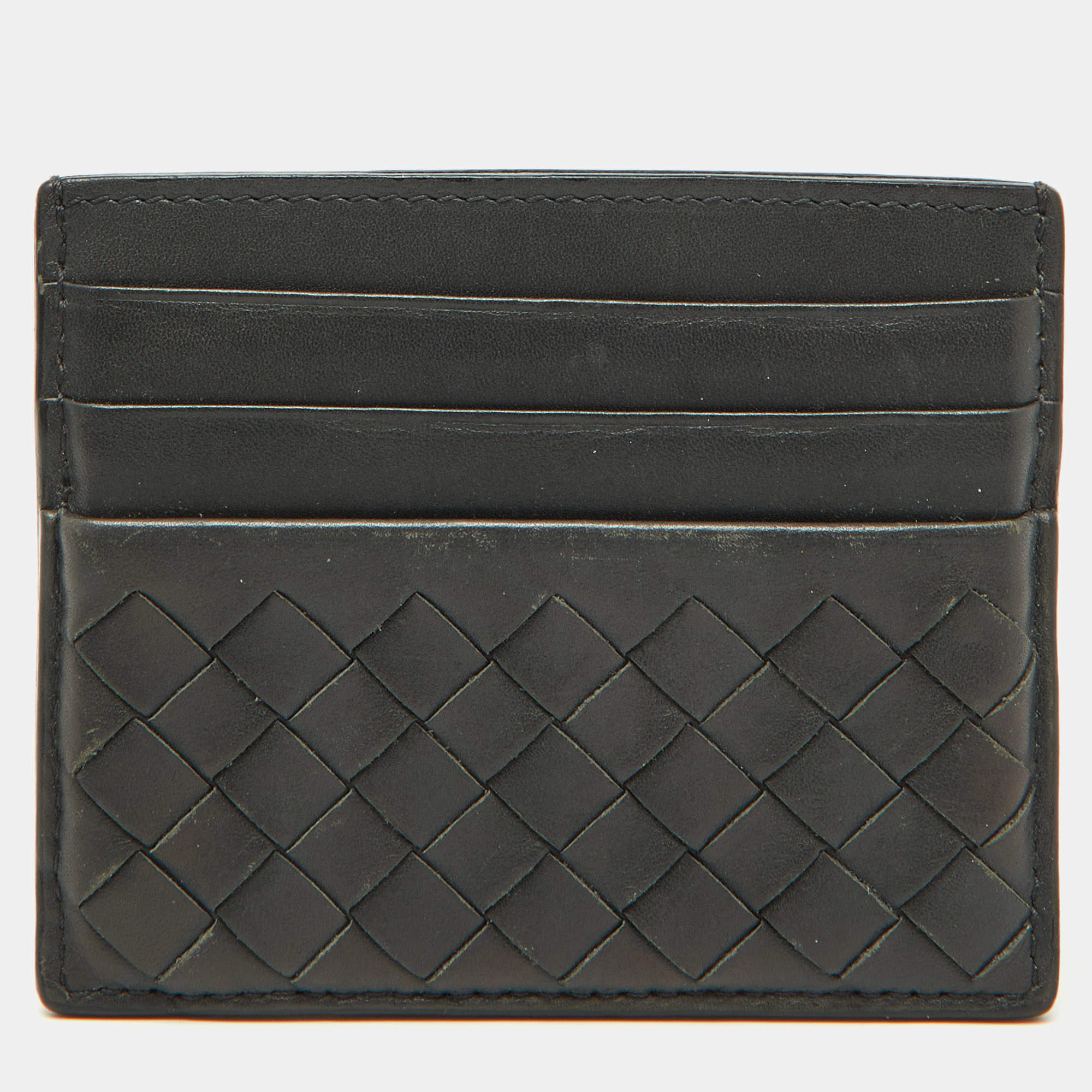 Bottega Veneta Dark Grey Intrecciato Leather Card Case